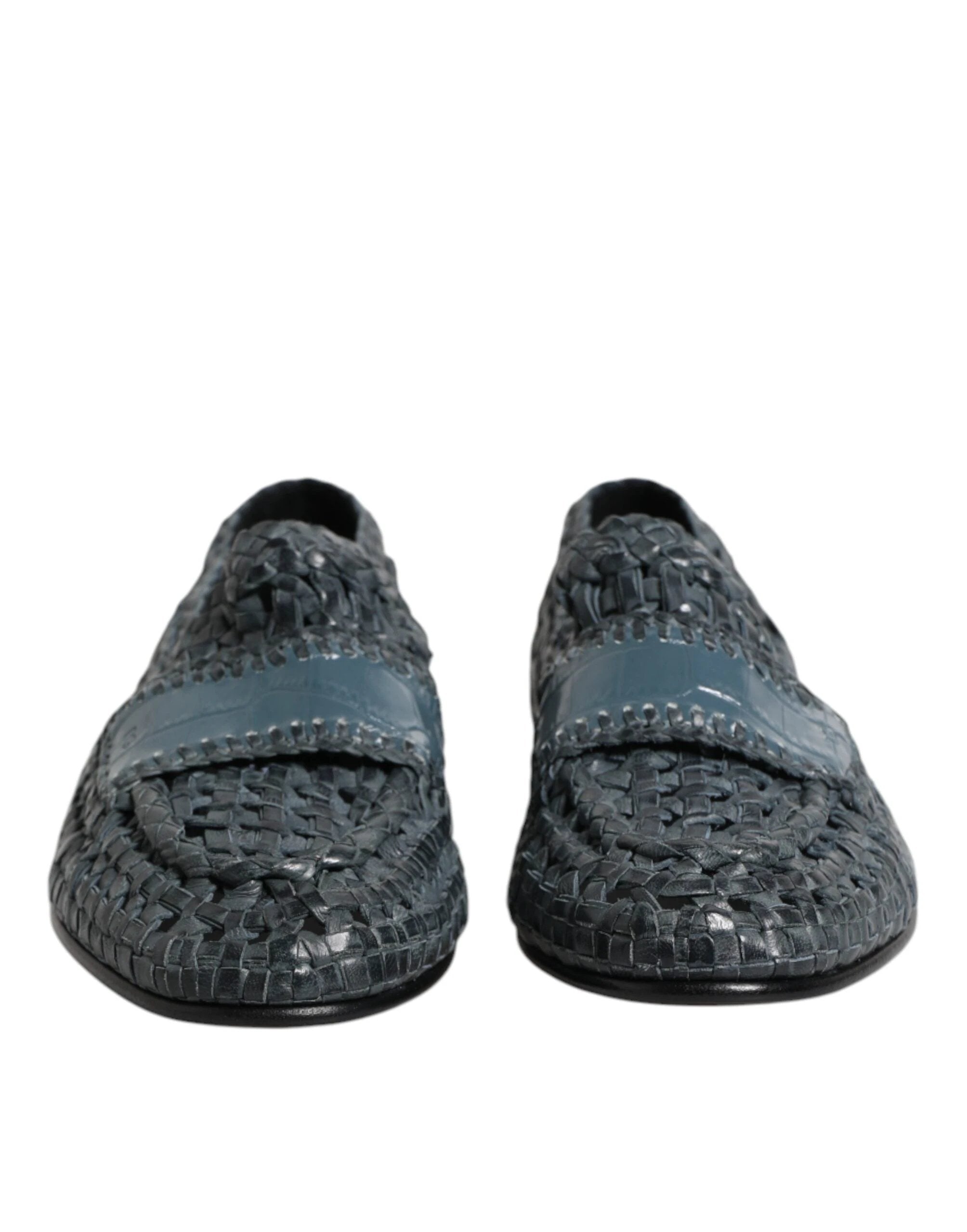 Dolce & Gabbana Blue Woven Leather Slip On Loafers Shoes by Dolce & Gabbana