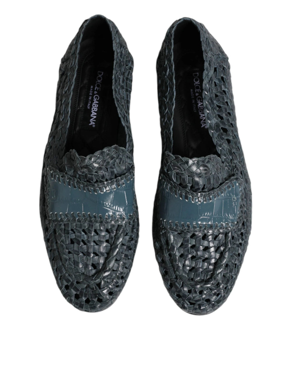 Dolce & Gabbana Blue Woven Leather Slip On Loafers Shoes by Dolce & Gabbana