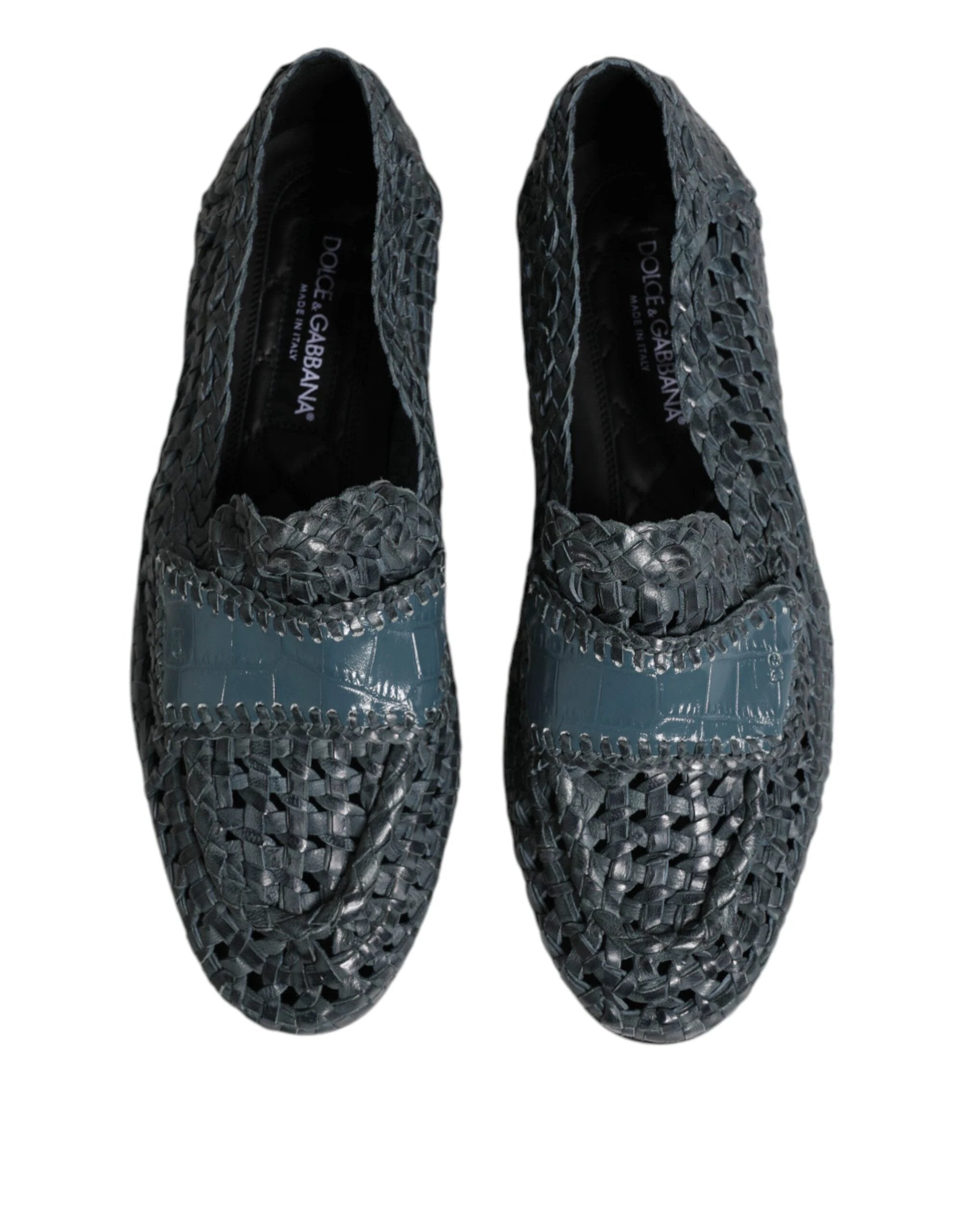 Dolce & Gabbana Blue Woven Leather Slip On Loafers Shoes by Dolce & Gabbana