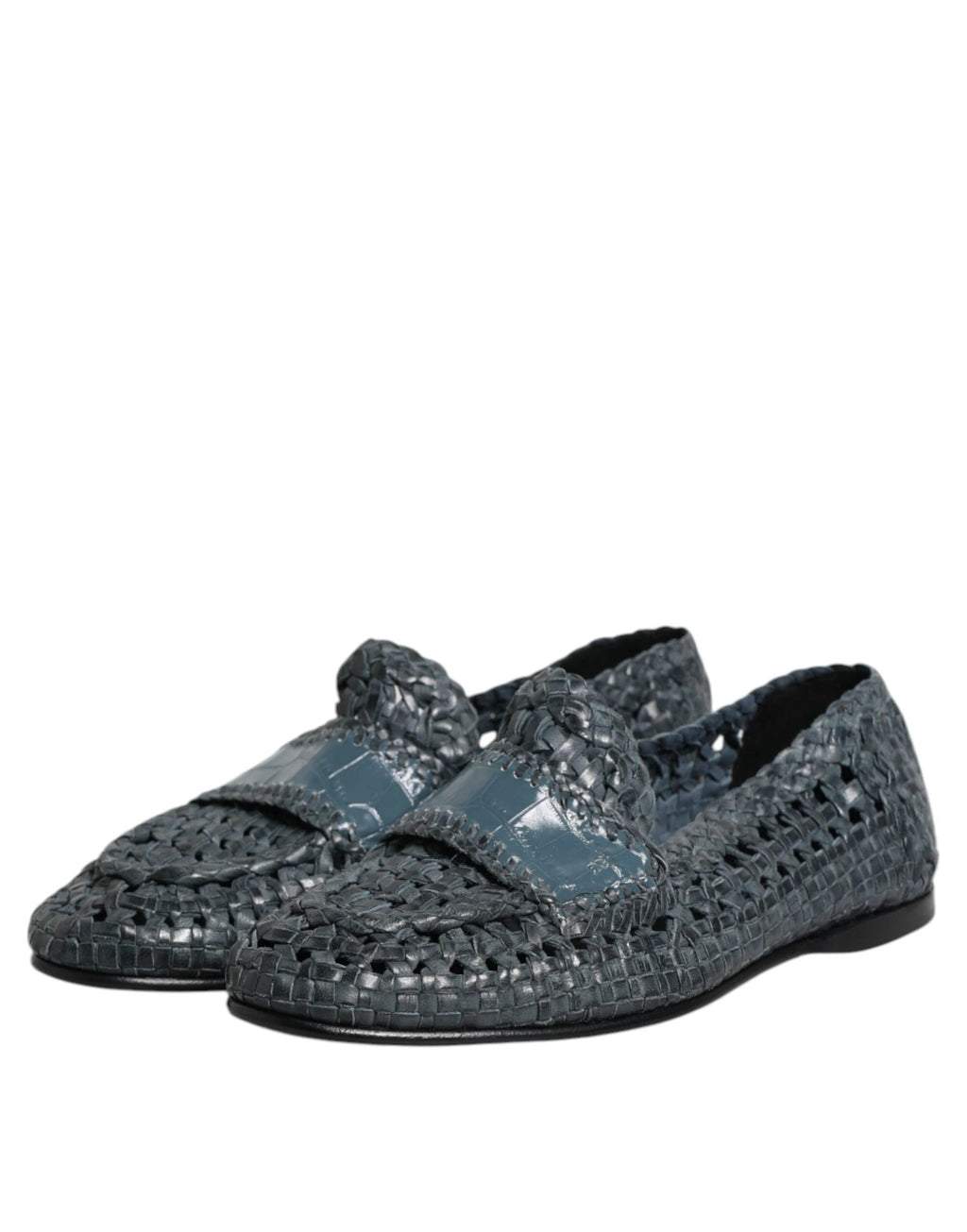 Dolce & Gabbana Blue Woven Leather Slip On Loafers Shoes by Dolce & Gabbana