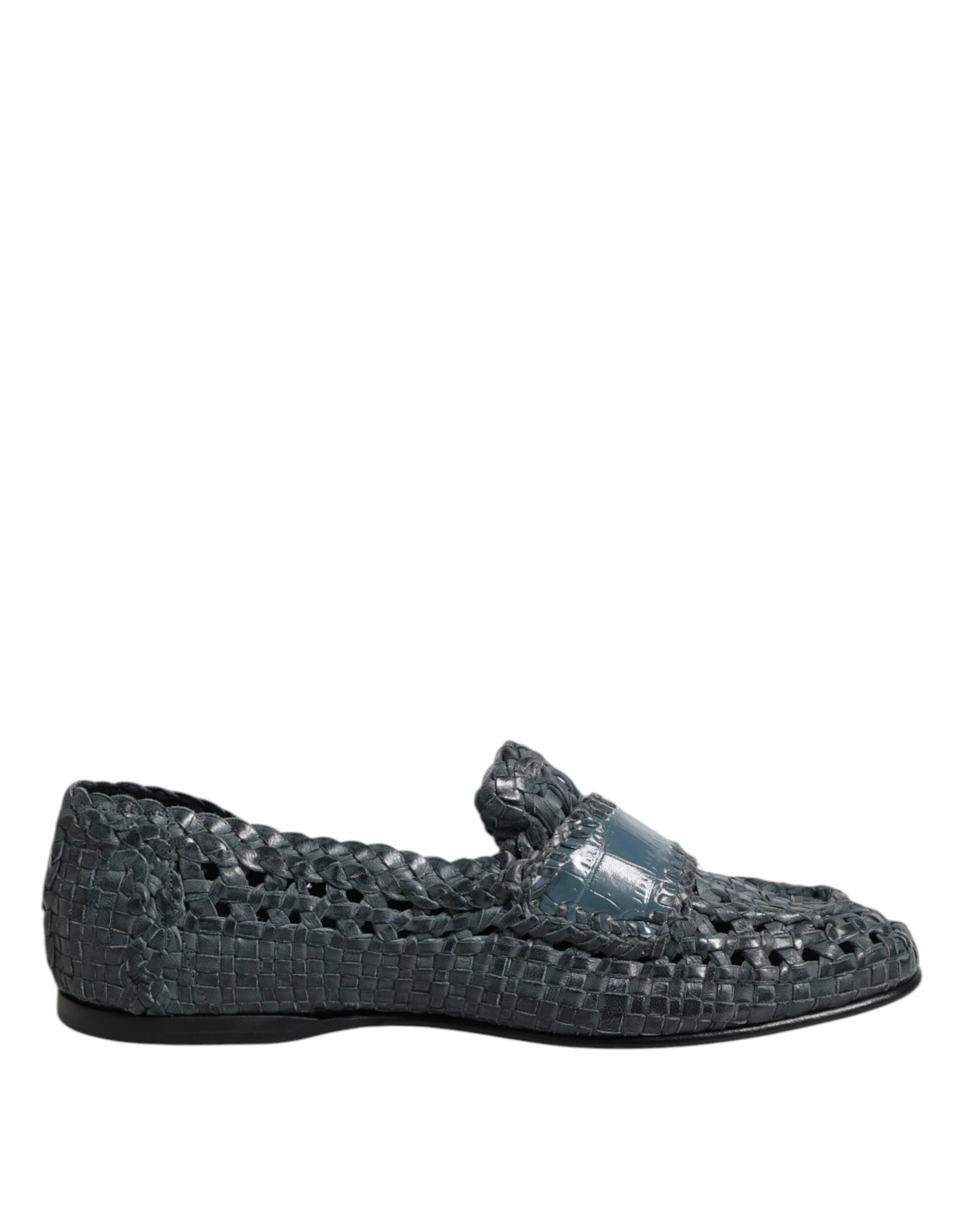 Dolce & Gabbana Blue Woven Leather Slip On Loafers Shoes by Dolce & Gabbana