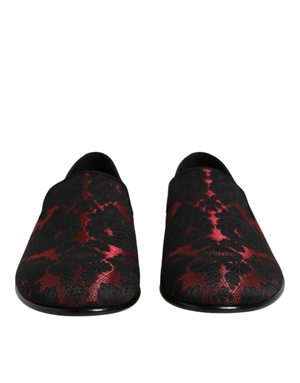 Dolce & Gabbana Red Black Jacquard Slip On Loafers Shoes by Dolce & Gabbana
