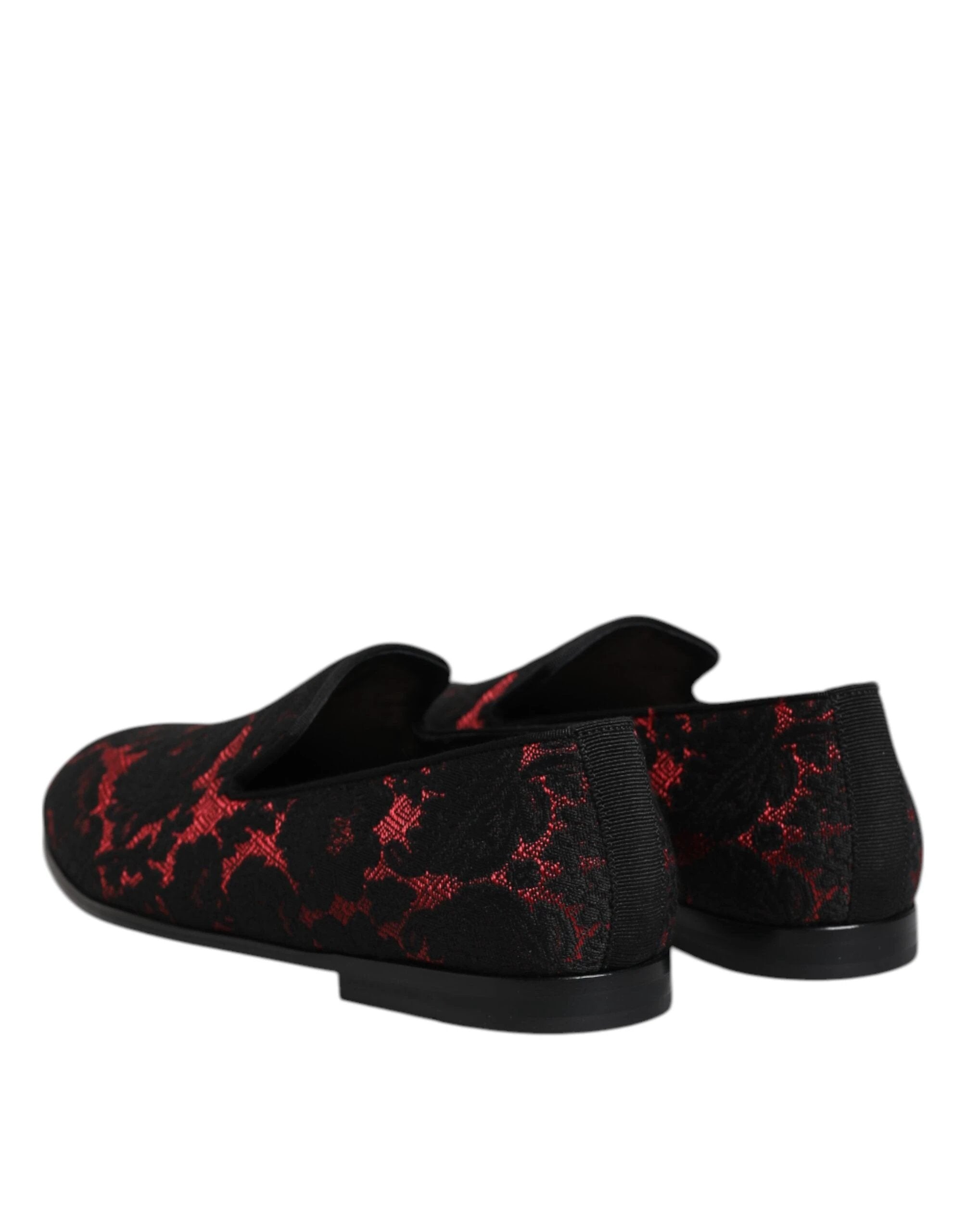 Dolce & Gabbana Red Black Jacquard Slip On Loafers Shoes by Dolce & Gabbana