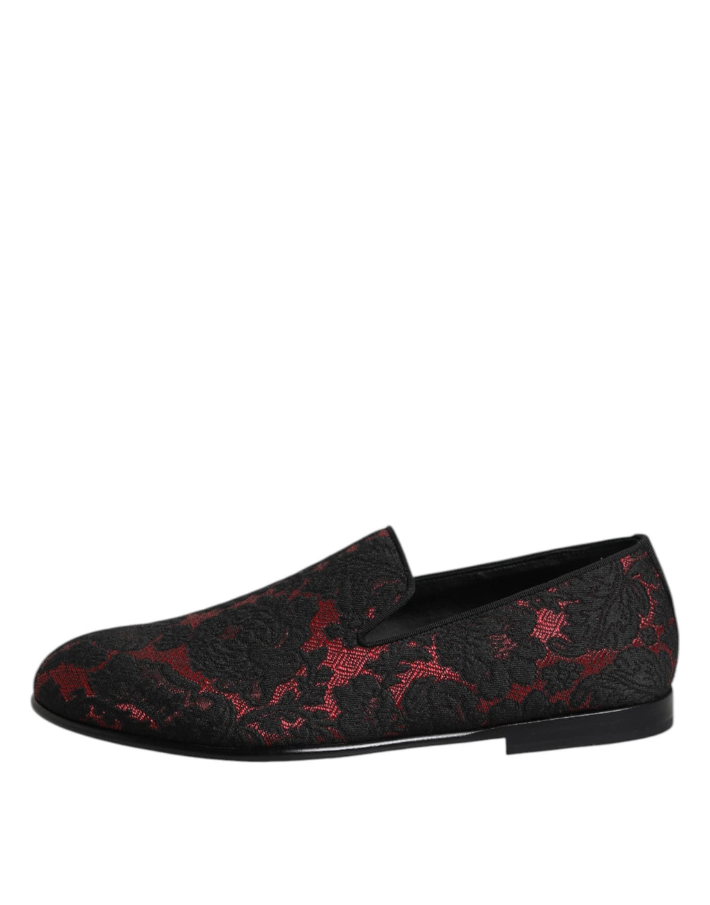 Dolce & Gabbana Red Black Jacquard Slip On Loafers Shoes by Dolce & Gabbana