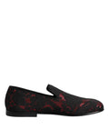 Dolce & Gabbana Red Black Jacquard Slip On Loafers Shoes by Dolce & Gabbana