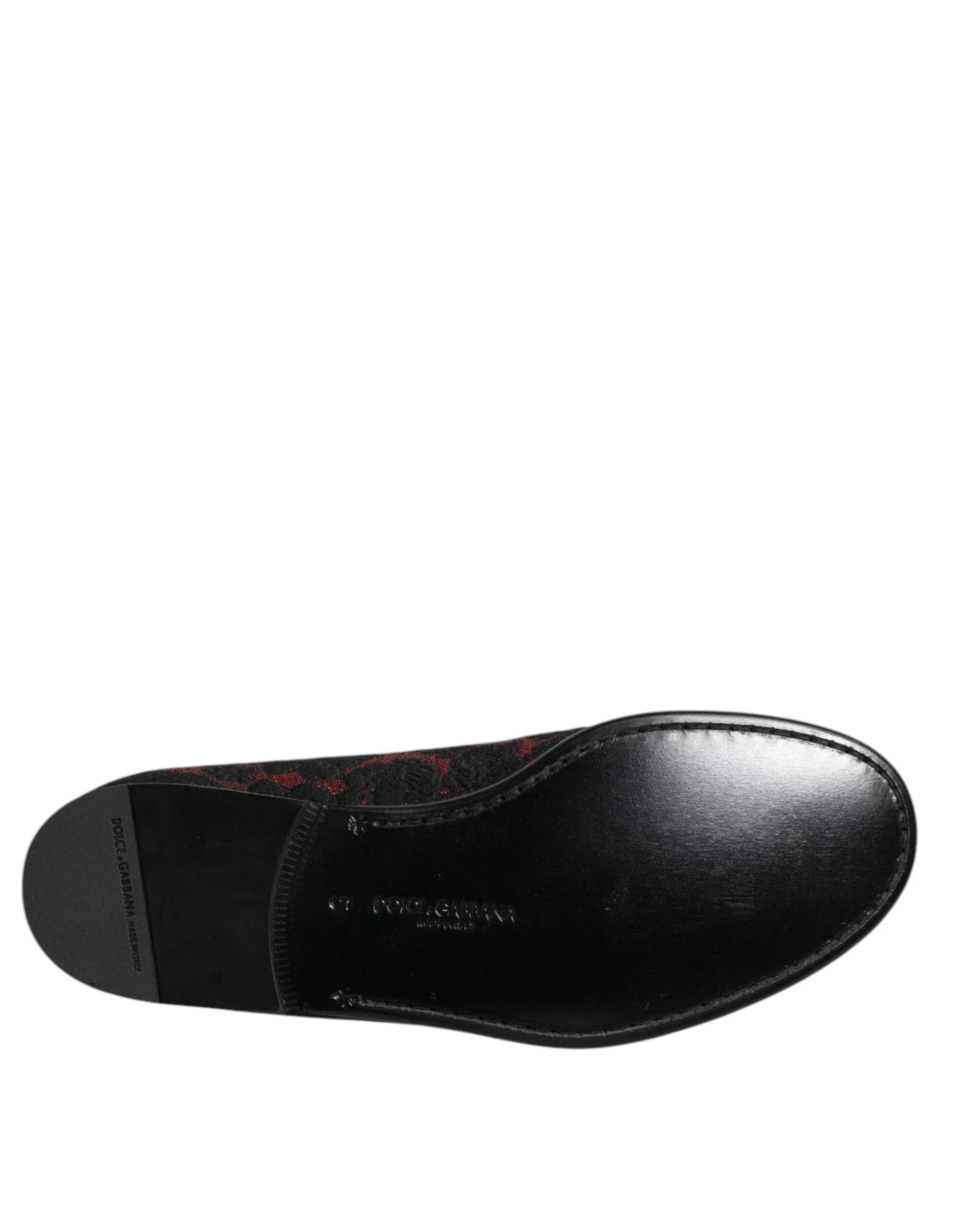 Dolce & Gabbana Red Black Jacquard Slip On Loafers Shoes by Dolce & Gabbana