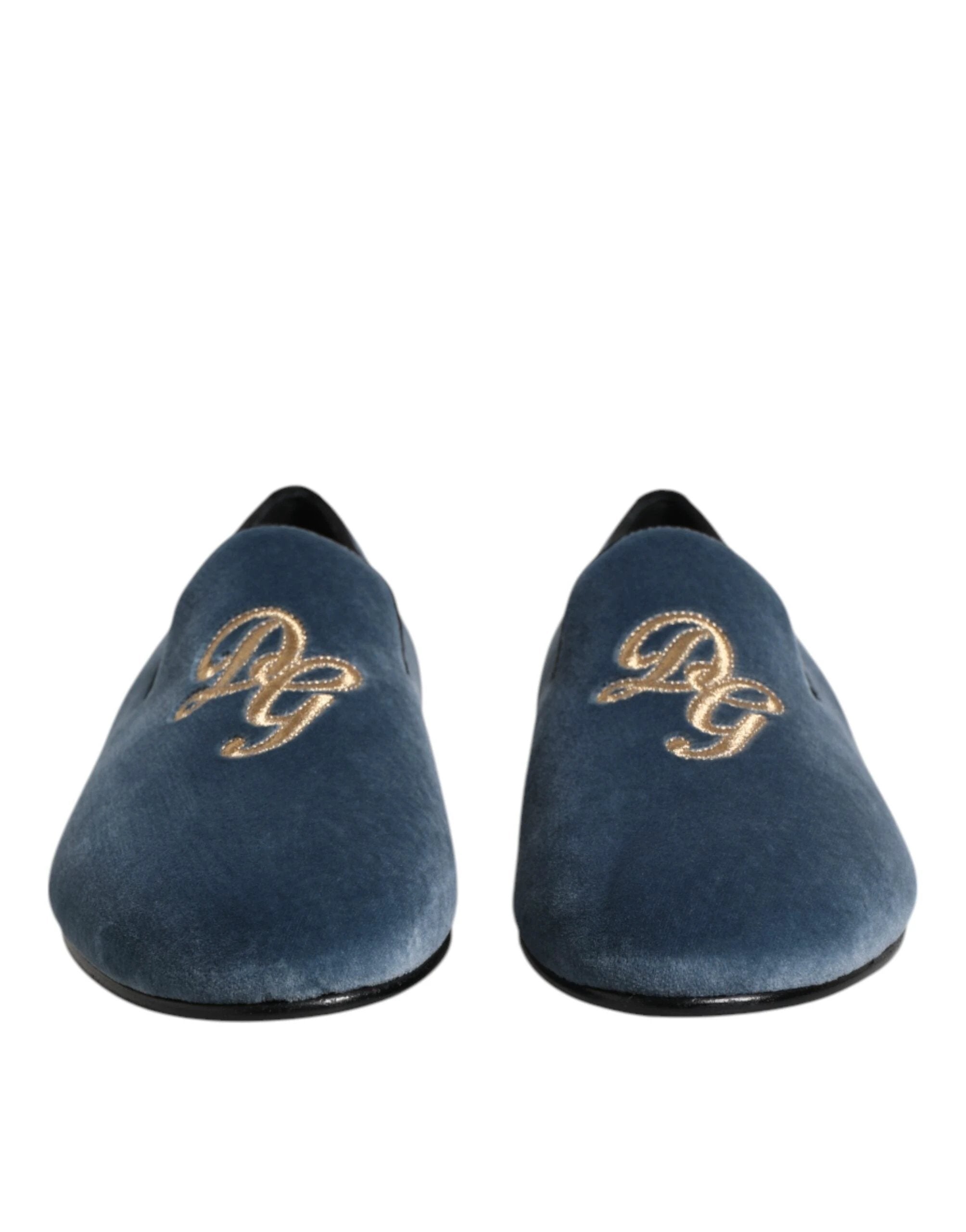 Dolce & Gabbana Blue Velvet DG Logo Loafers Formal Shoes by Dolce & Gabbana