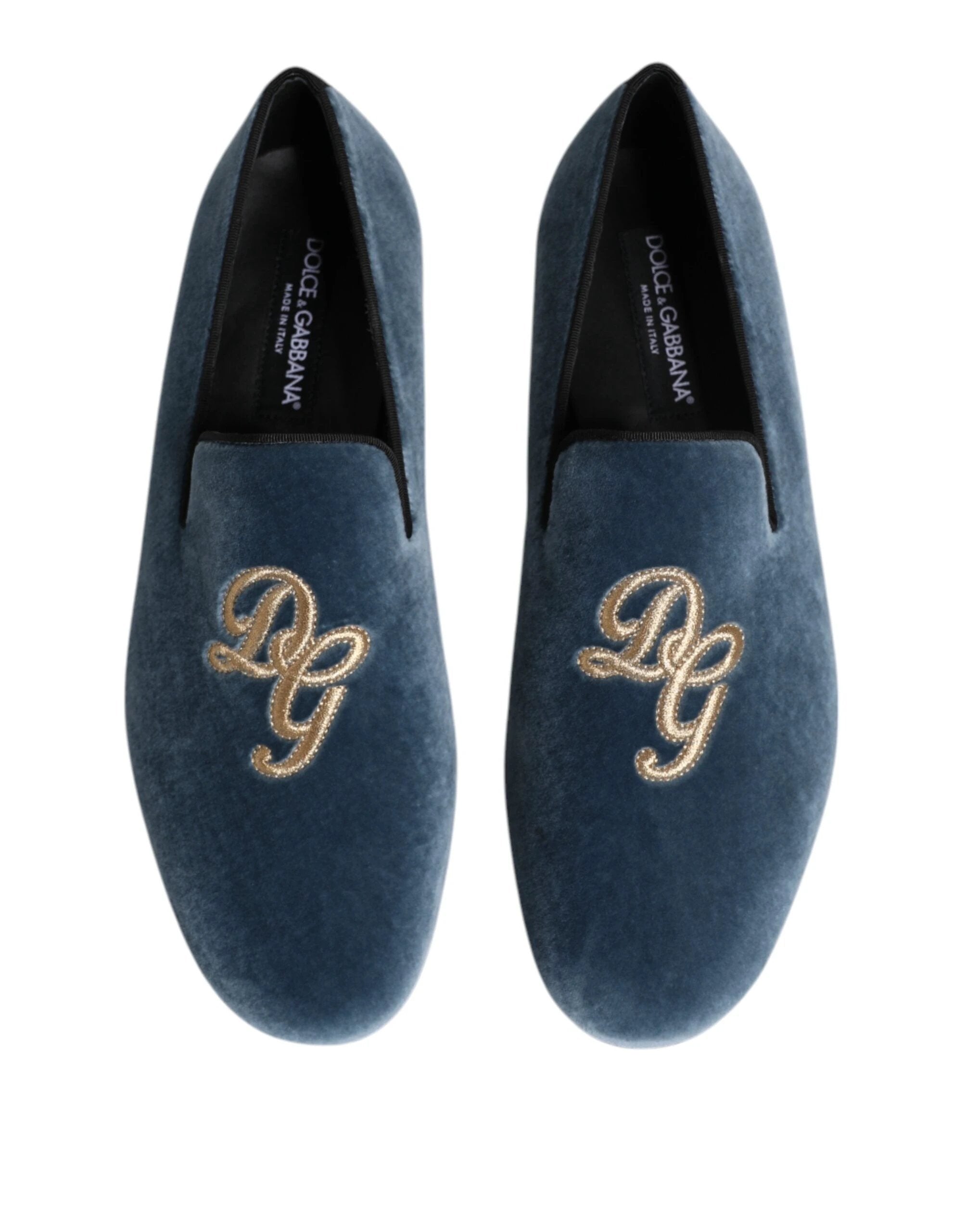 Dolce & Gabbana Blue Velvet DG Logo Loafers Formal Shoes by Dolce & Gabbana