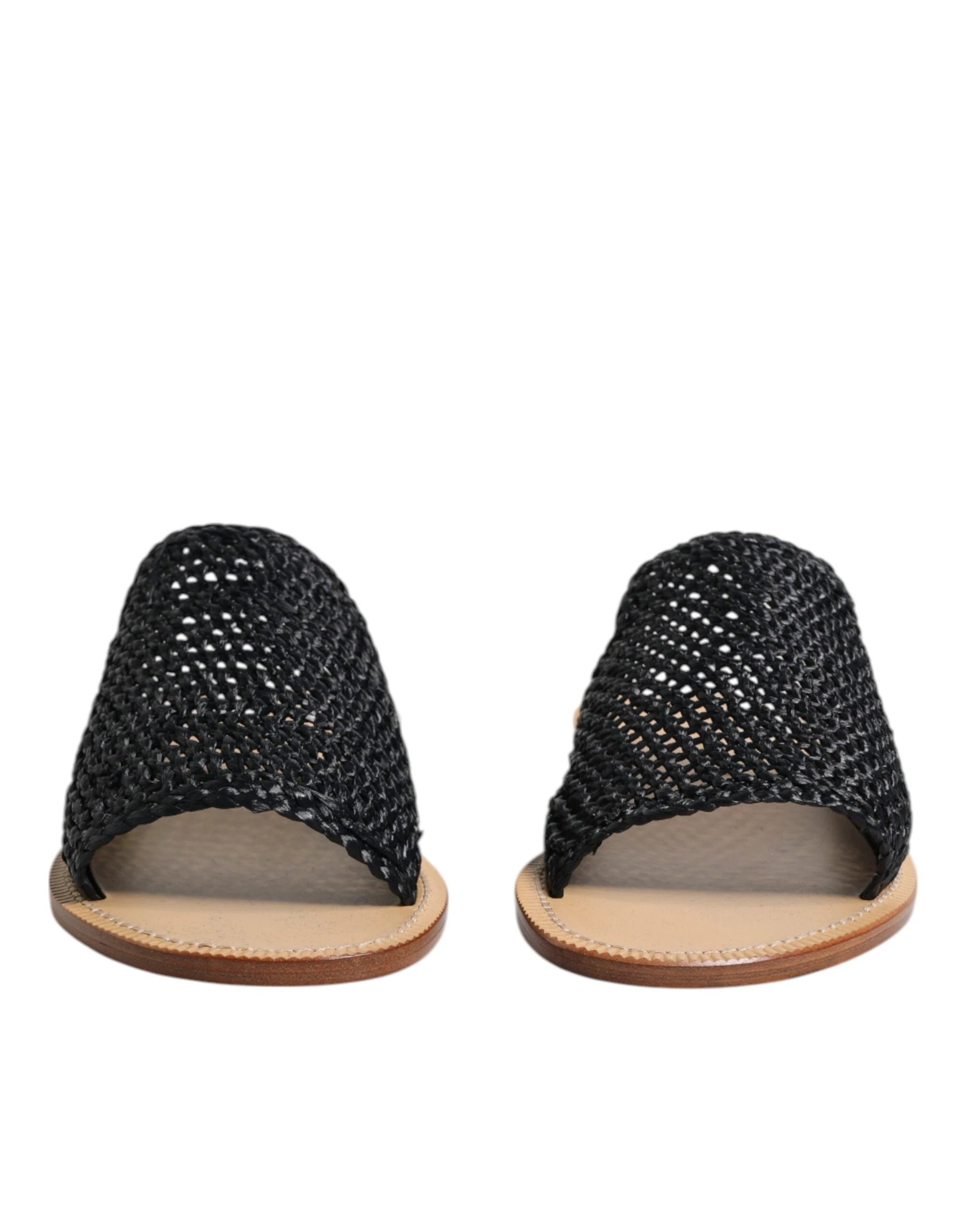 Dolce & Gabbana Black Monochrome Braided Raffia Slides Shoes by Dolce & Gabbana