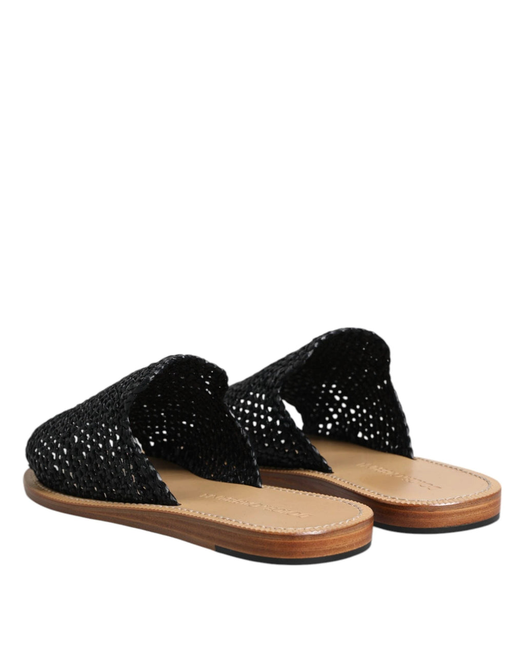 Dolce & Gabbana Black Monochrome Braided Raffia Slides Shoes by Dolce & Gabbana