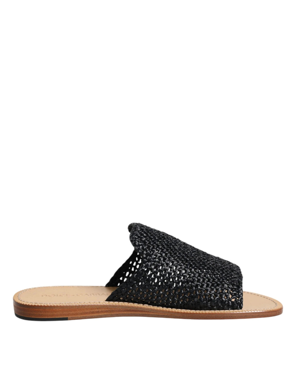 Dolce & Gabbana Black Monochrome Braided Raffia Slides Shoes by Dolce & Gabbana