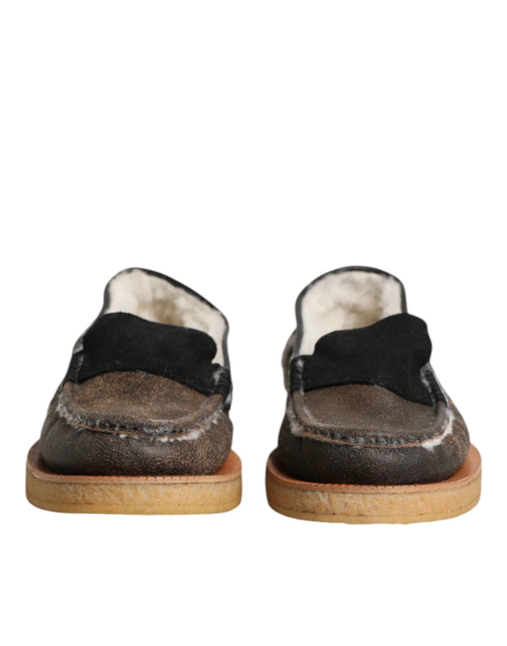 Dolce & Gabbana Brown White Calfskin Leather Loafers Shoes by Dolce & Gabbana