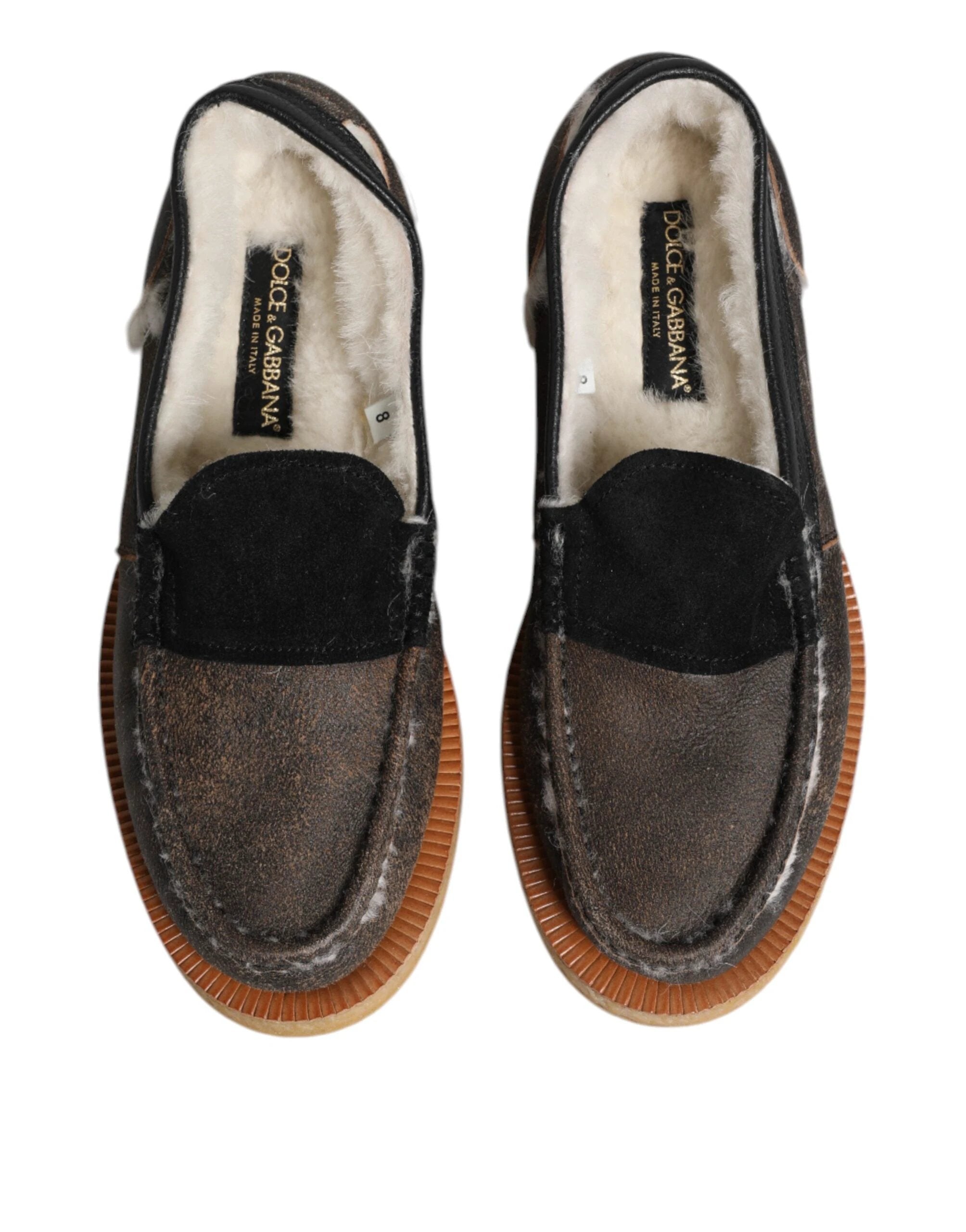 Dolce & Gabbana Brown White Calfskin Leather Loafers Shoes by Dolce & Gabbana