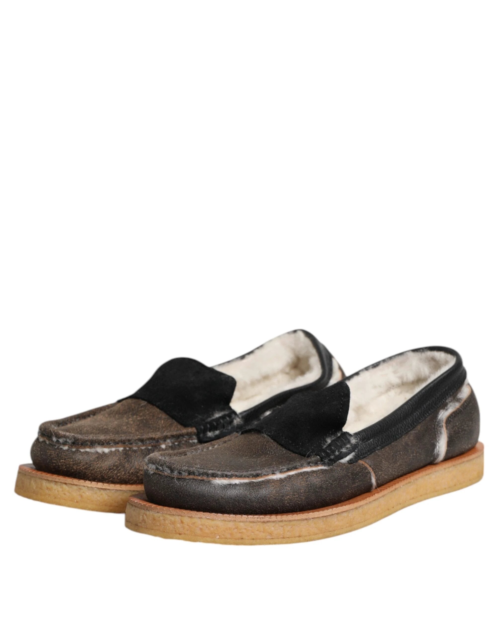 Dolce & Gabbana Brown White Calfskin Leather Loafers Shoes by Dolce & Gabbana