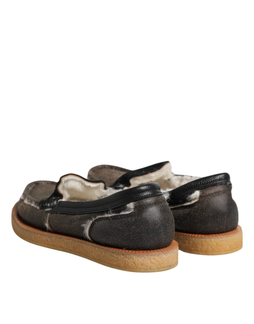 Dolce & Gabbana Brown White Calfskin Leather Loafers Shoes by Dolce & Gabbana