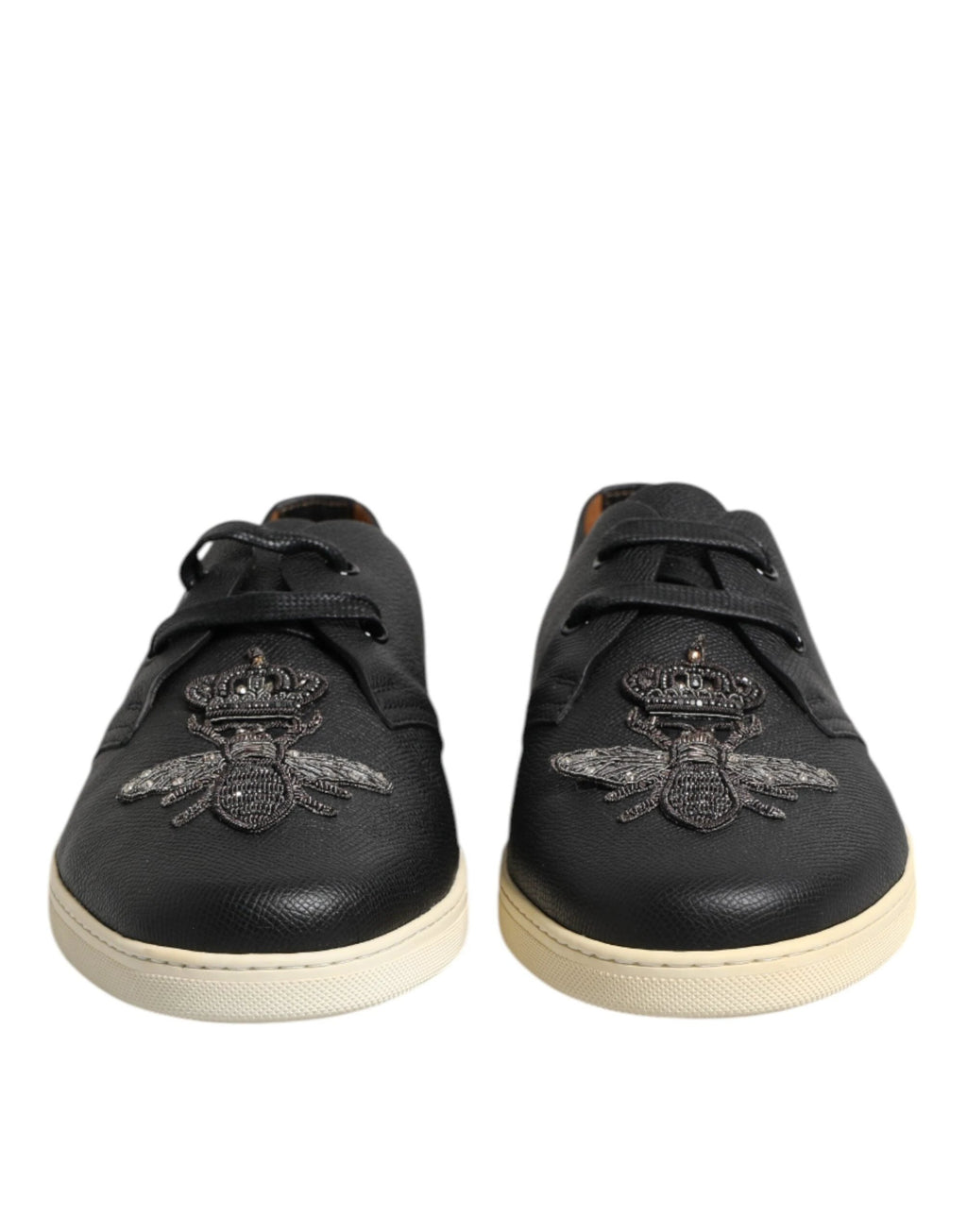 Dolce & Gabbana Black Leather Bee Crown Low Top Sneakers Shoes by Dolce & Gabbana