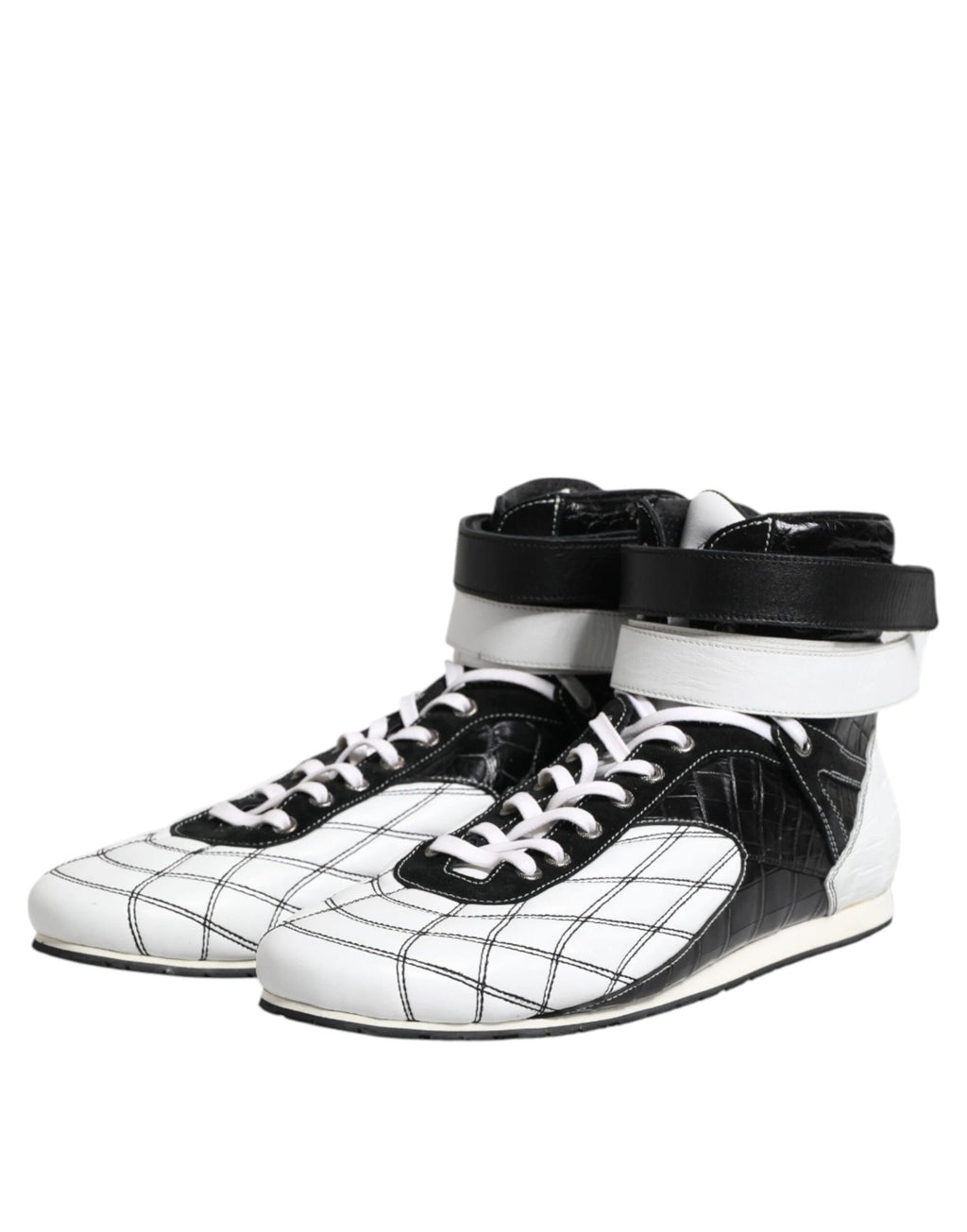 Dolce & Gabbana Black White Leather High Top Sneakers Shoes by Dolce & Gabbana
