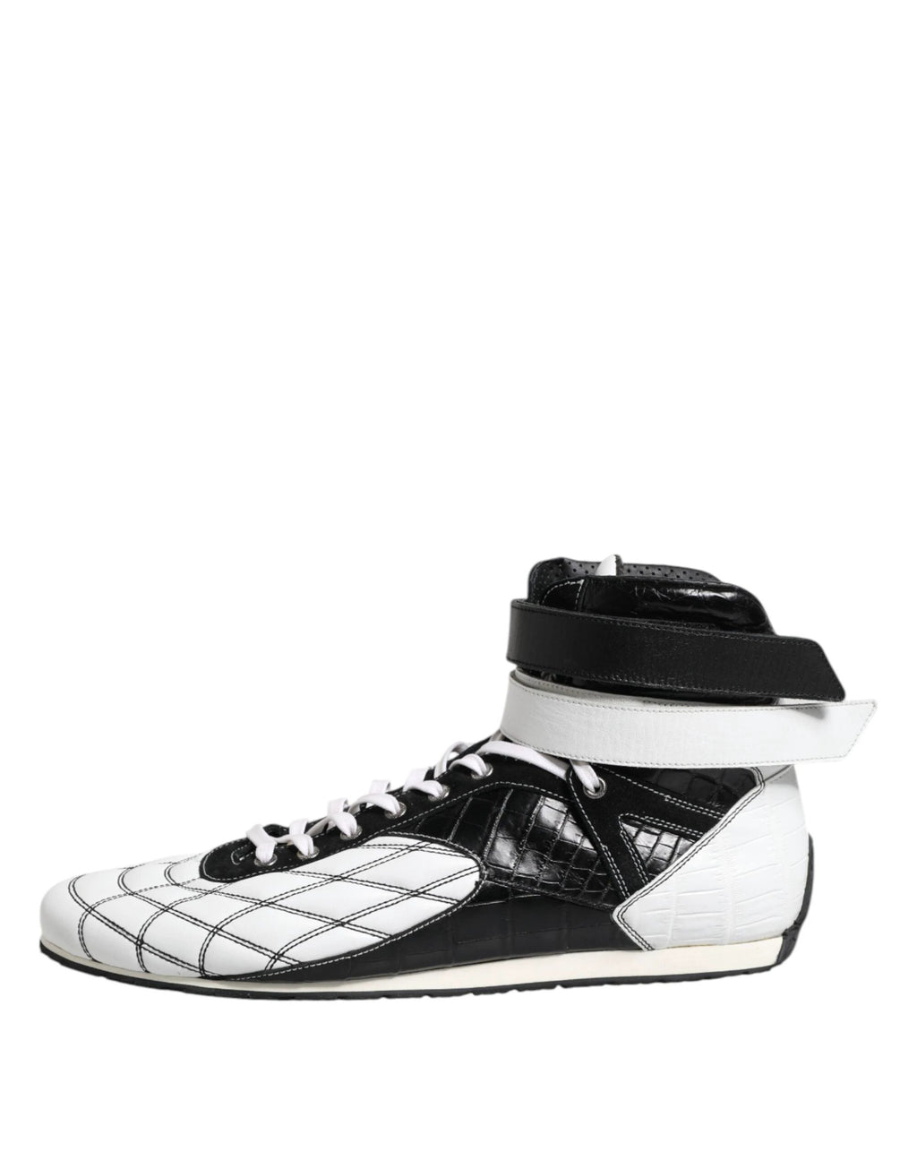 Dolce & Gabbana Black White Leather High Top Sneakers Shoes by Dolce & Gabbana
