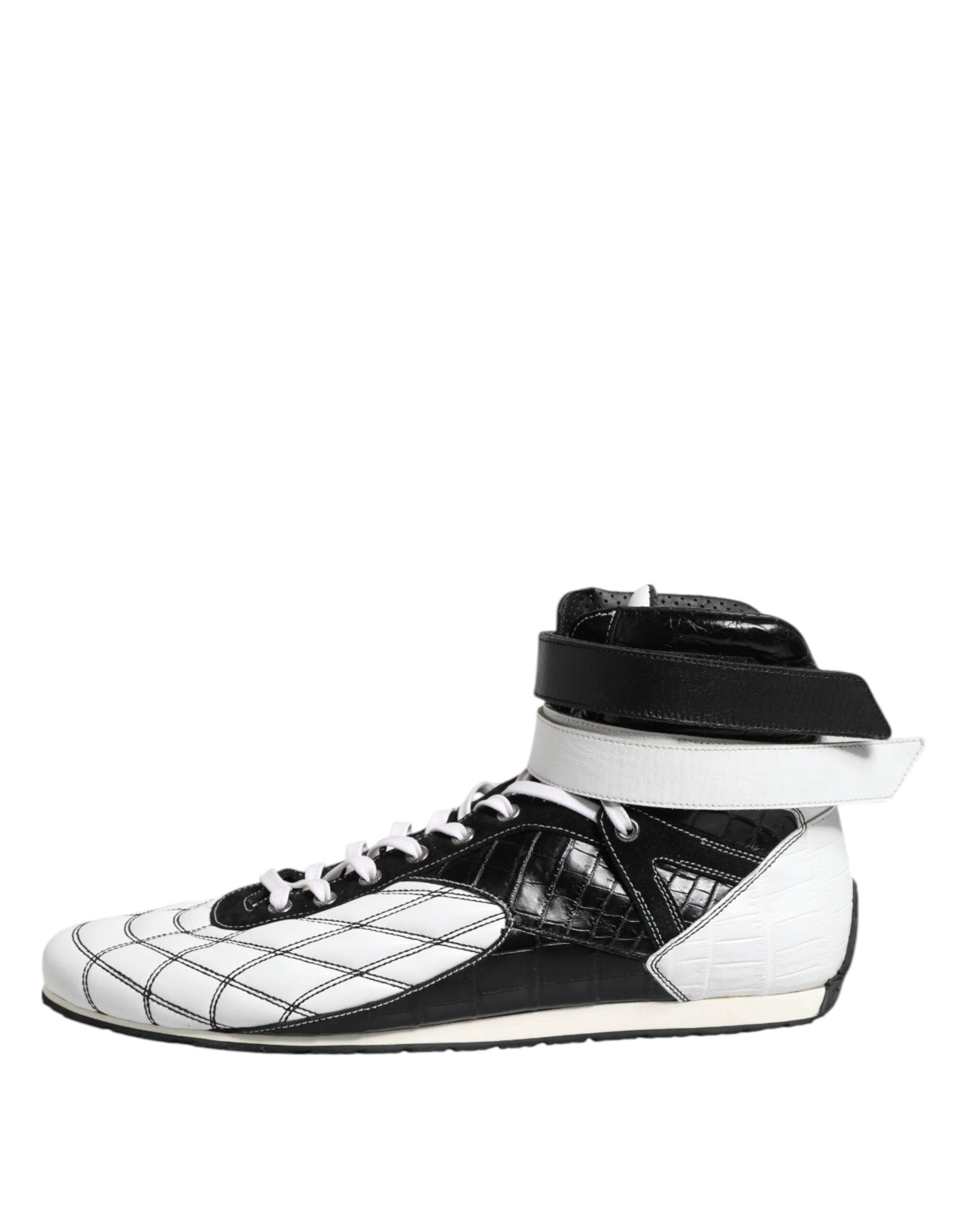 Dolce & Gabbana Black White Leather High Top Sneakers Shoes by Dolce & Gabbana