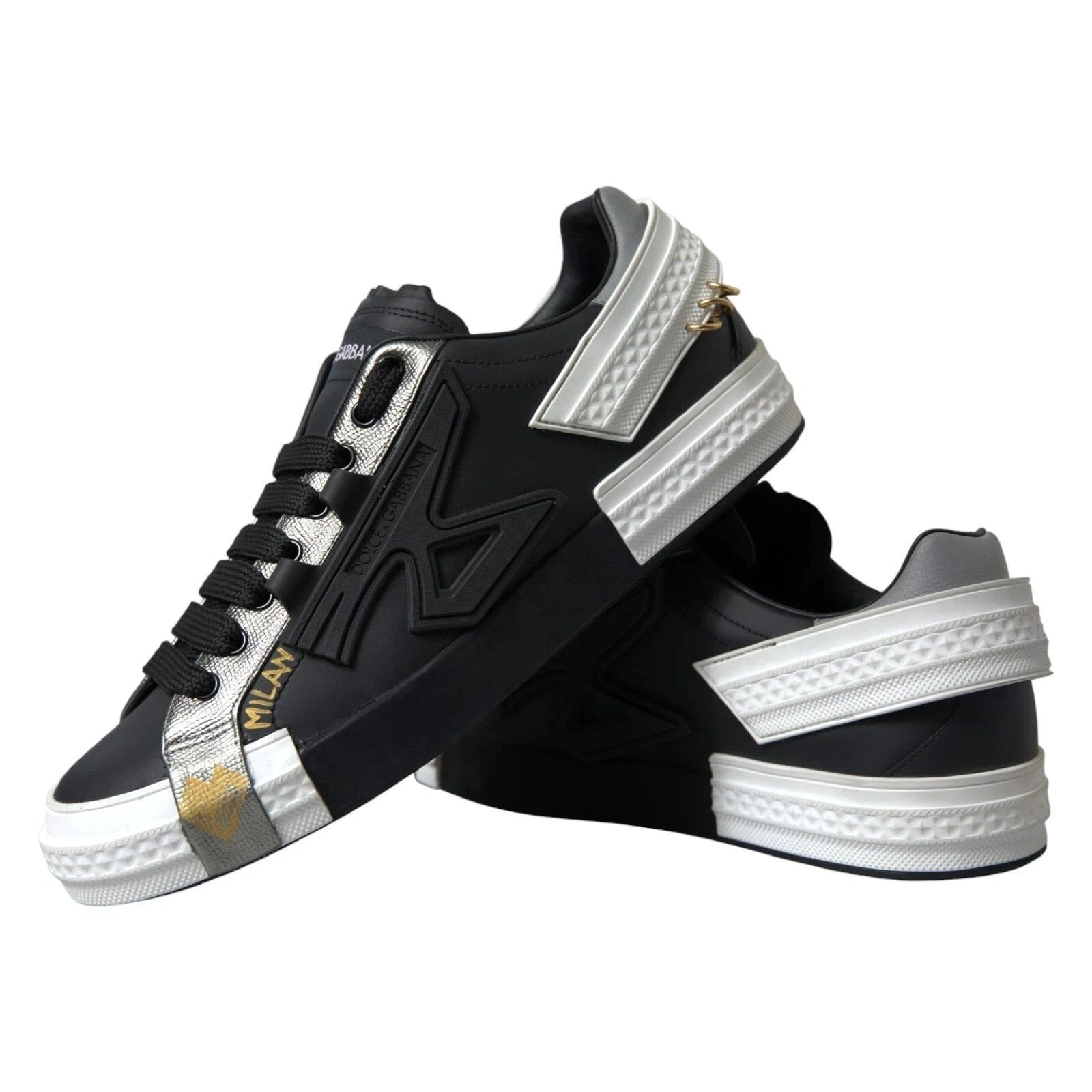 Dolce & Gabbana Black Leather Low Top Sneakers Portofino Shoes by Dolce & Gabbana