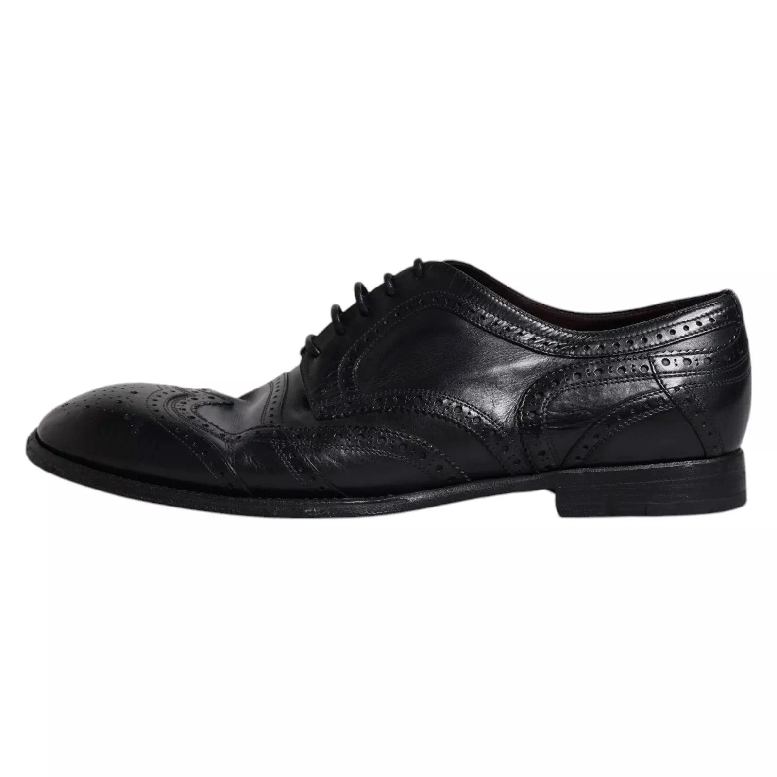 Dolce & Gabbana Dark Blue Leather Derby Wingtip Formal Shoes by Dolce & Gabbana