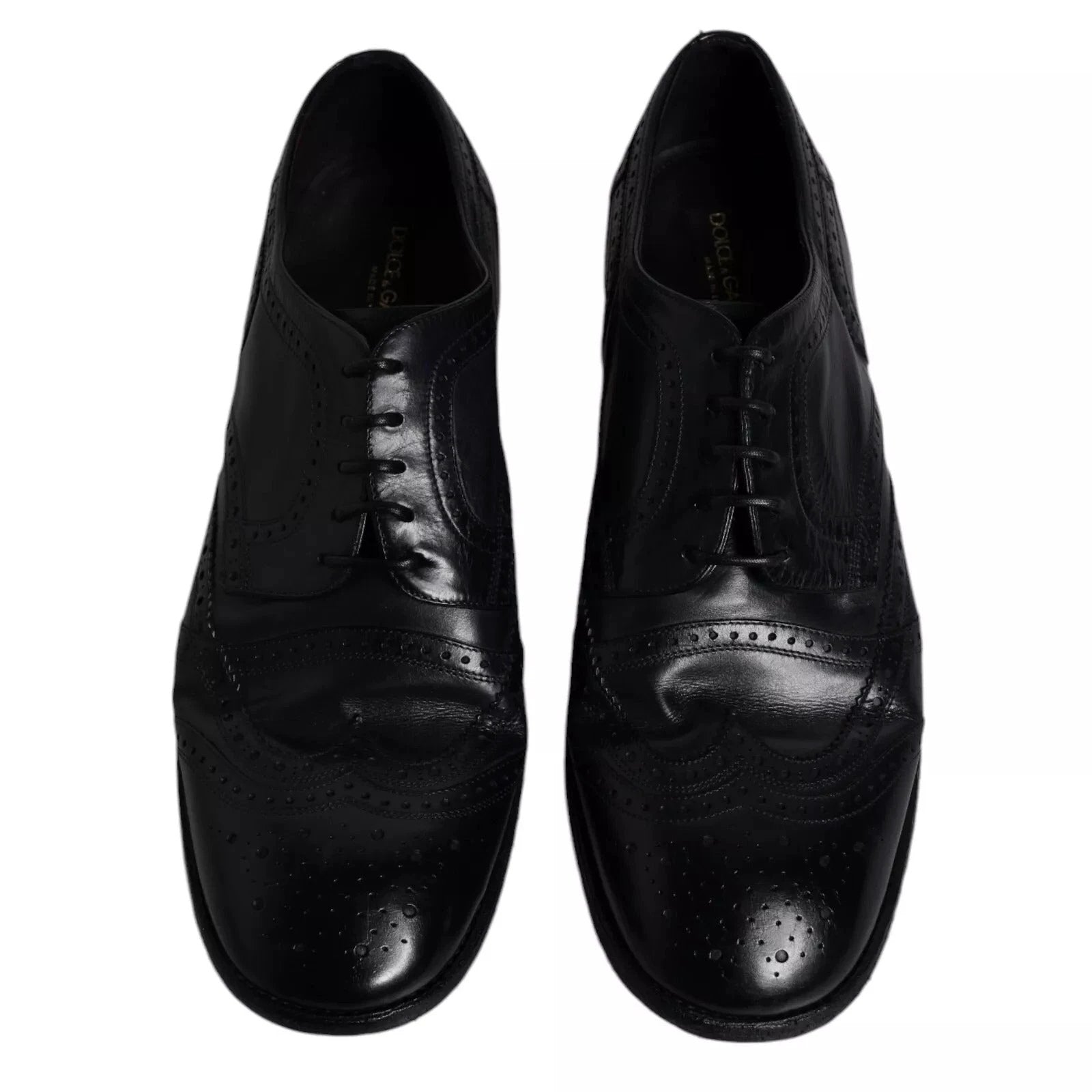 Dolce & Gabbana Dark Blue Leather Derby Wingtip Formal Shoes by Dolce & Gabbana