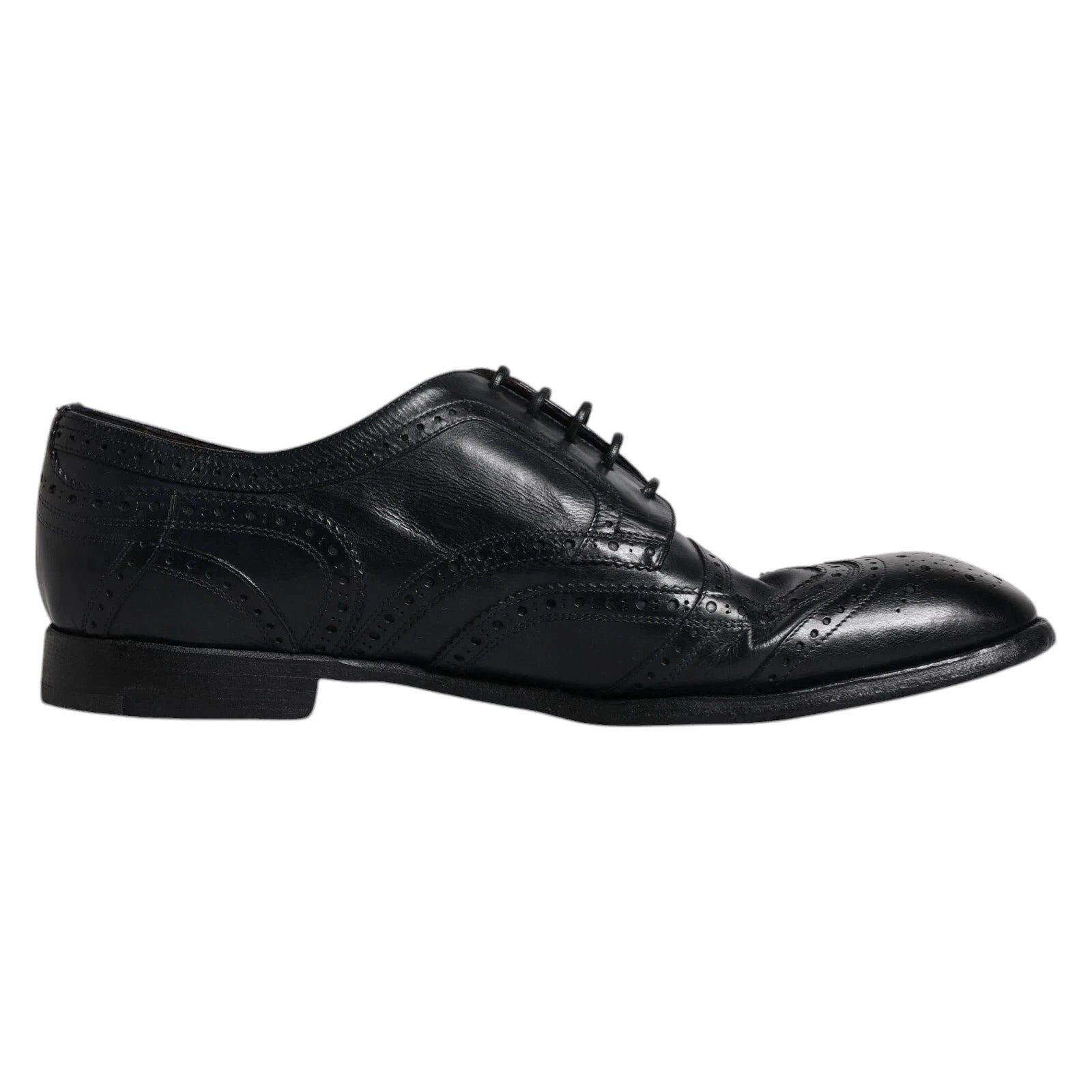 Dolce & Gabbana Dark Blue Leather Derby Wingtip Formal Shoes by Dolce & Gabbana