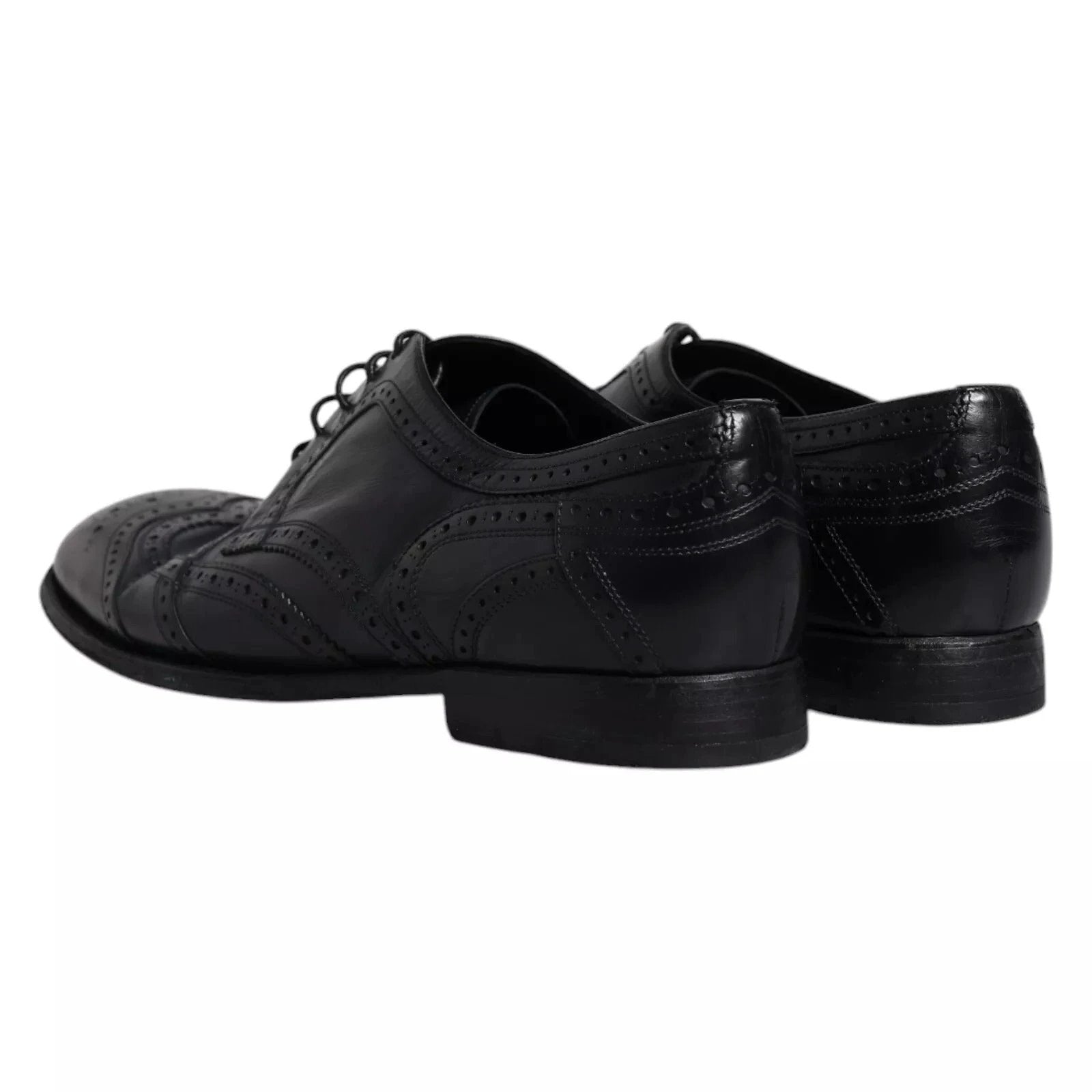 Dolce & Gabbana Dark Blue Leather Derby Wingtip Formal Shoes by Dolce & Gabbana