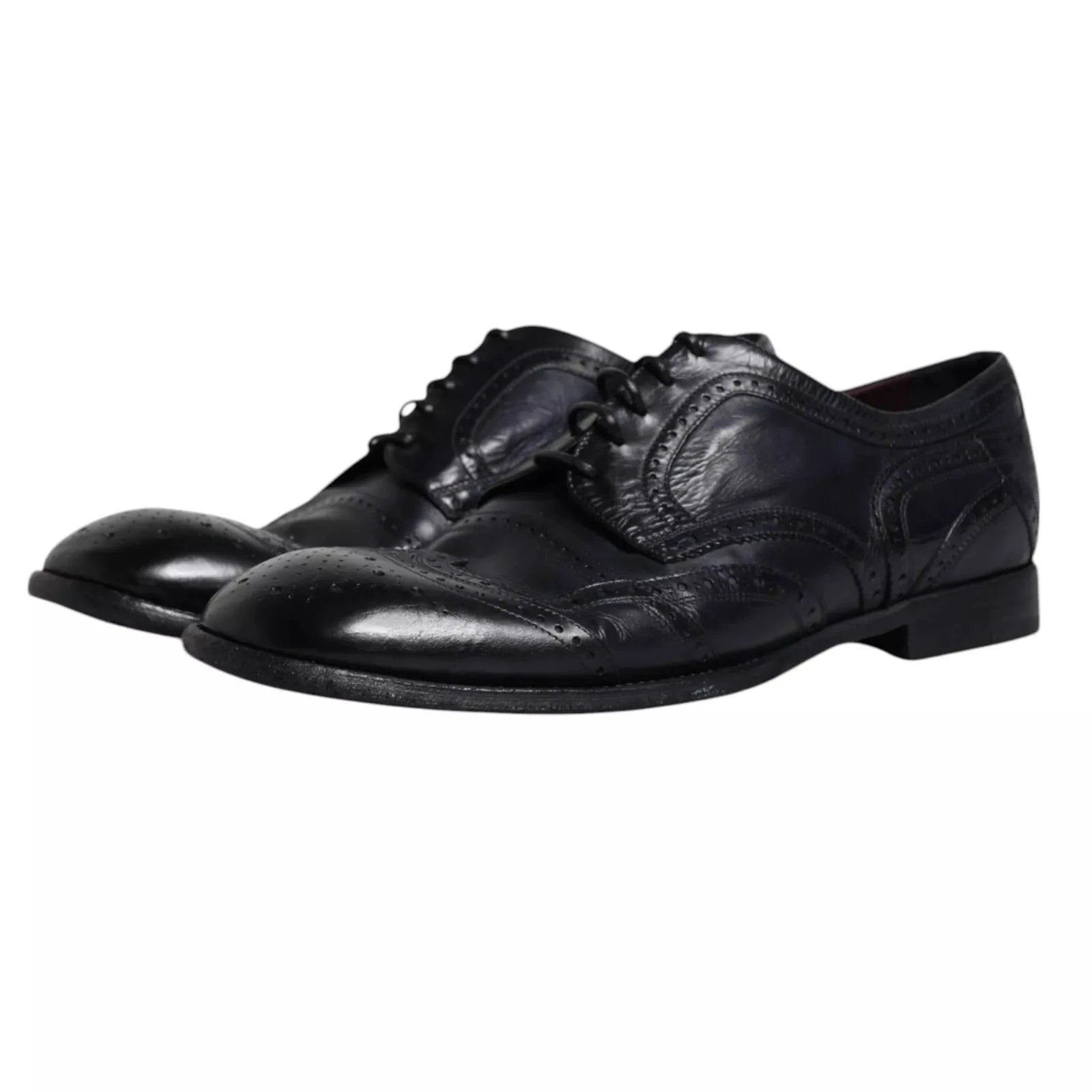 Dolce & Gabbana Dark Blue Leather Derby Wingtip Formal Shoes by Dolce & Gabbana