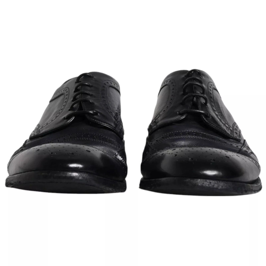 Dolce & Gabbana Dark Blue Leather Derby Wingtip Formal Shoes by Dolce & Gabbana