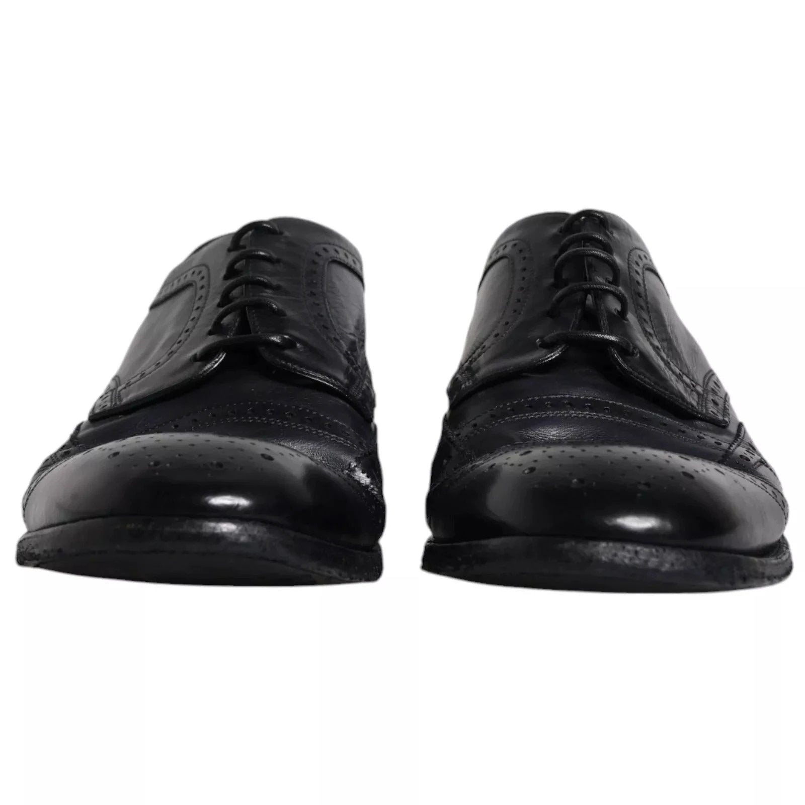 Dolce & Gabbana Dark Blue Leather Derby Wingtip Formal Shoes by Dolce & Gabbana