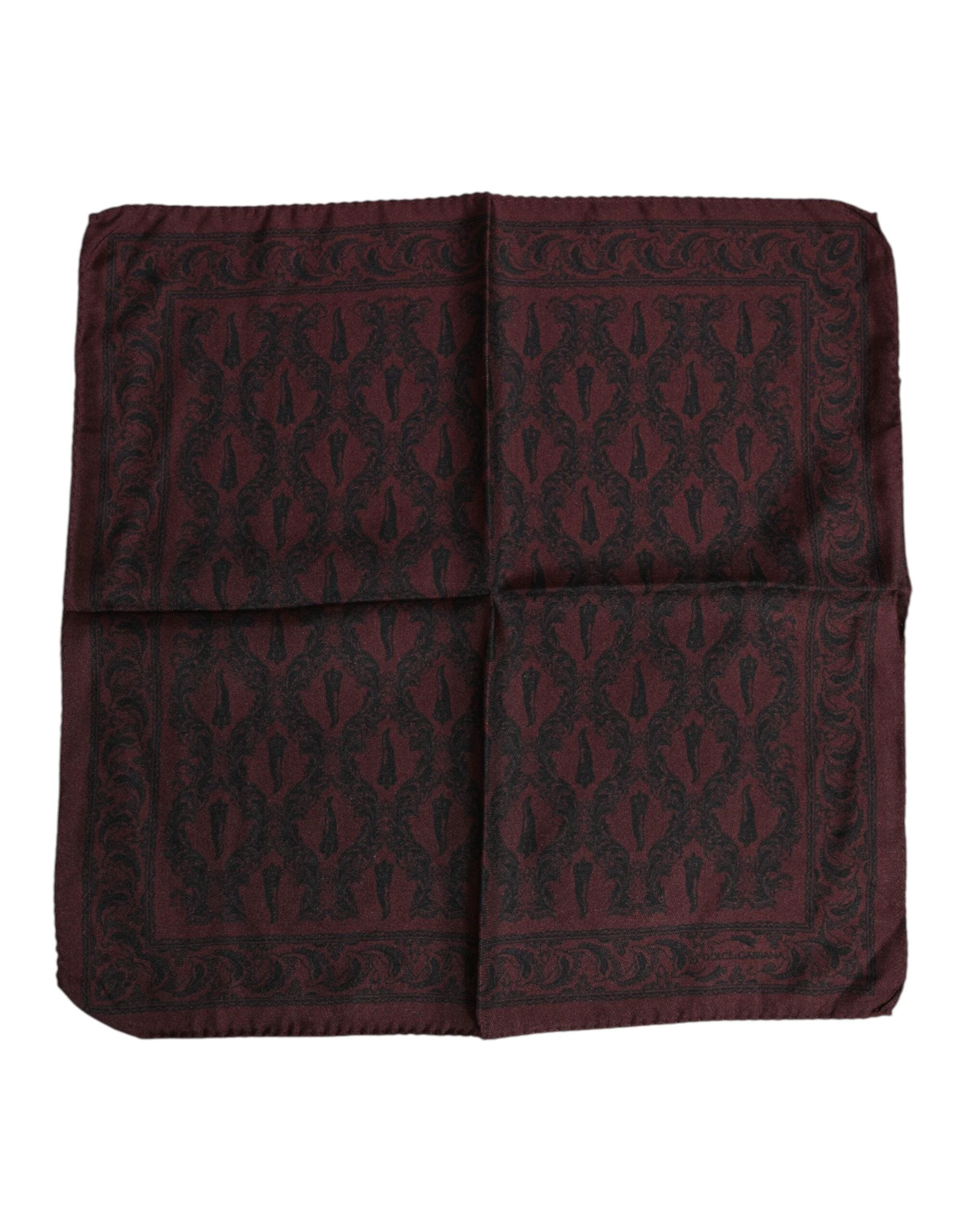 Dolce & Gabbana Maroon Black Printed Square Men Foulard Scarf by Dolce & Gabbana