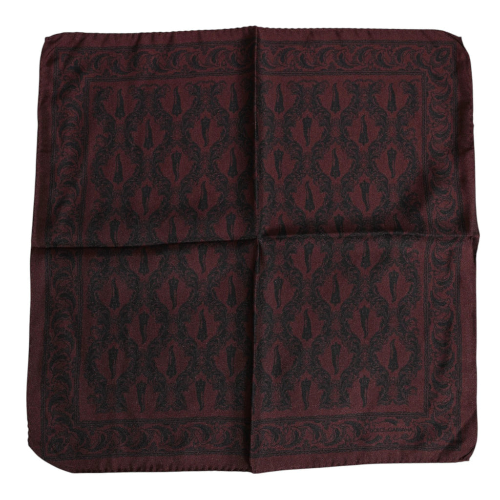 Dolce & Gabbana Maroon Black Printed Square Men Foulard Scarf by Dolce & Gabbana