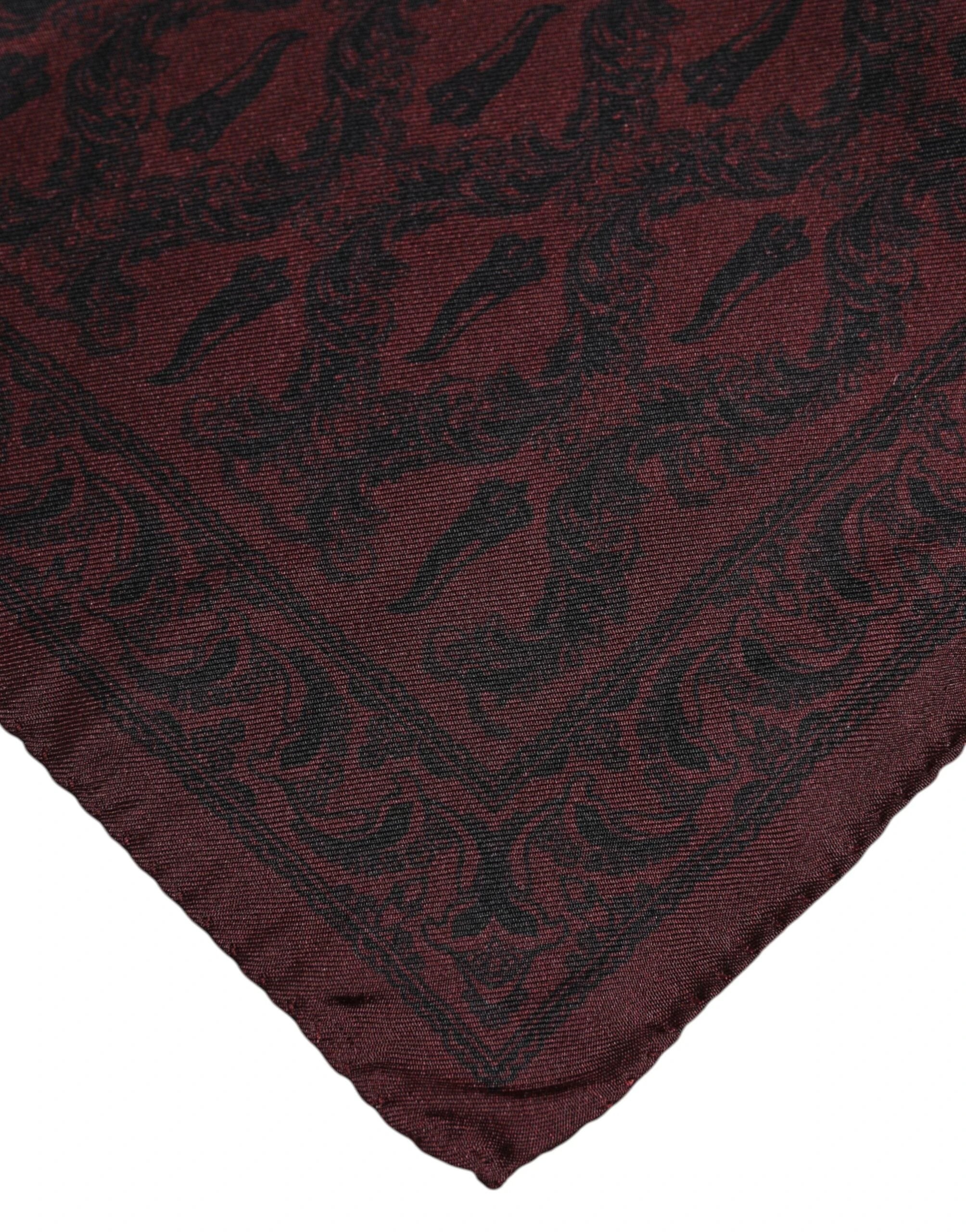 Dolce & Gabbana Maroon Black Printed Square Men Foulard Scarf by Dolce & Gabbana