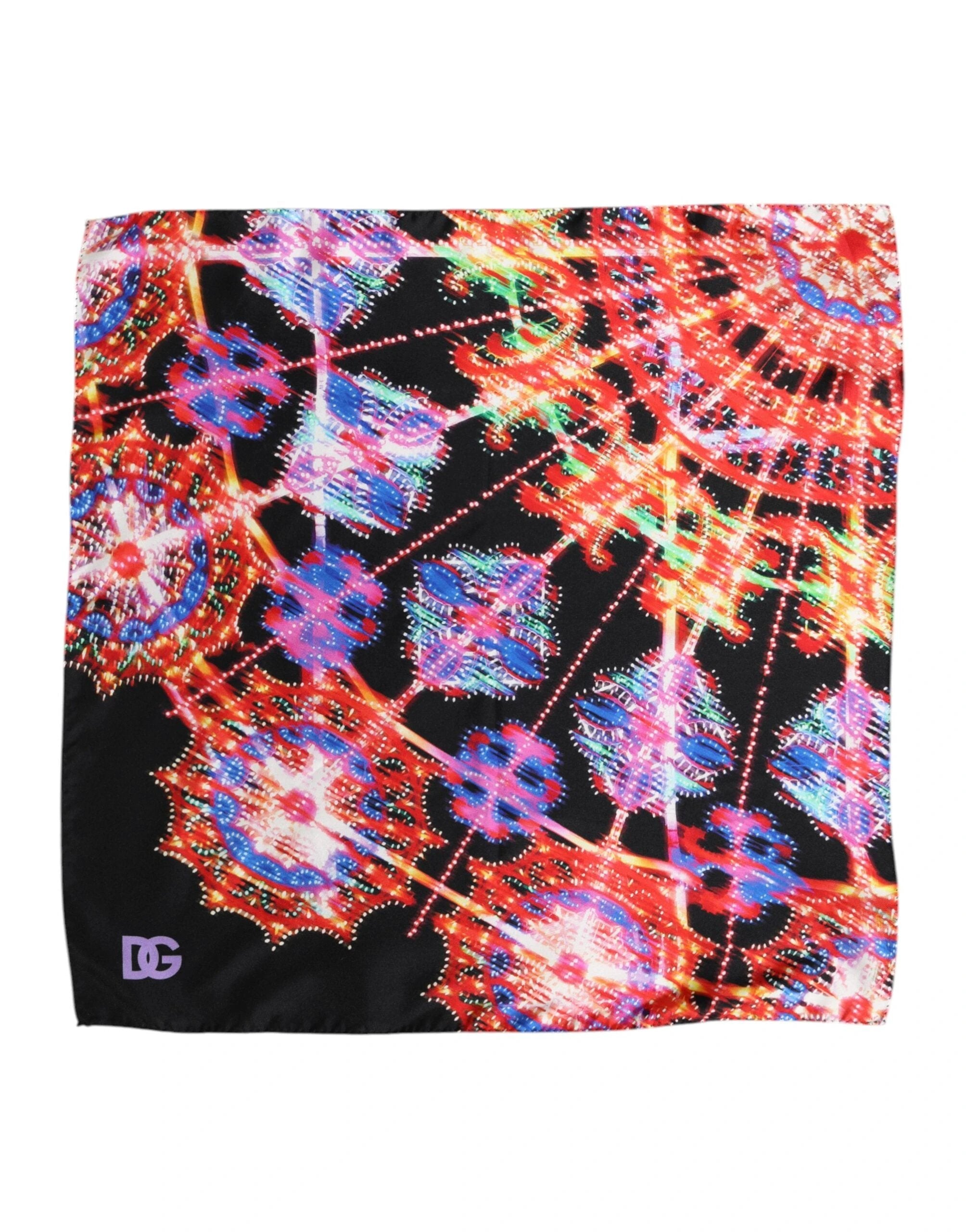 Dolce & Gabbana Black Multicolor Print Square Foulard Scarf by Dolce & Gabbana