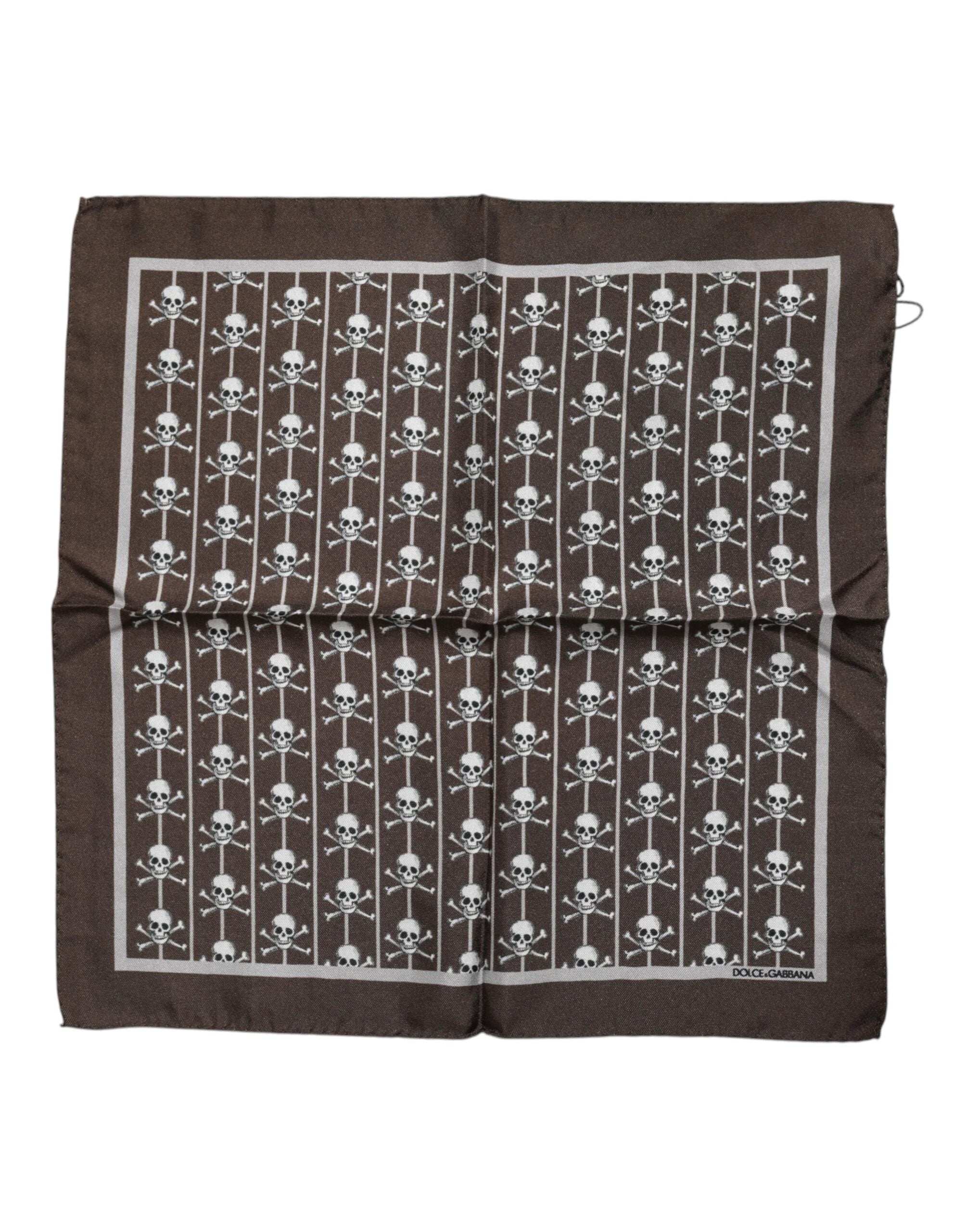 Dolce & Gabbana Brown Skull Silk Square Men Foulard Scarf by Dolce & Gabbana