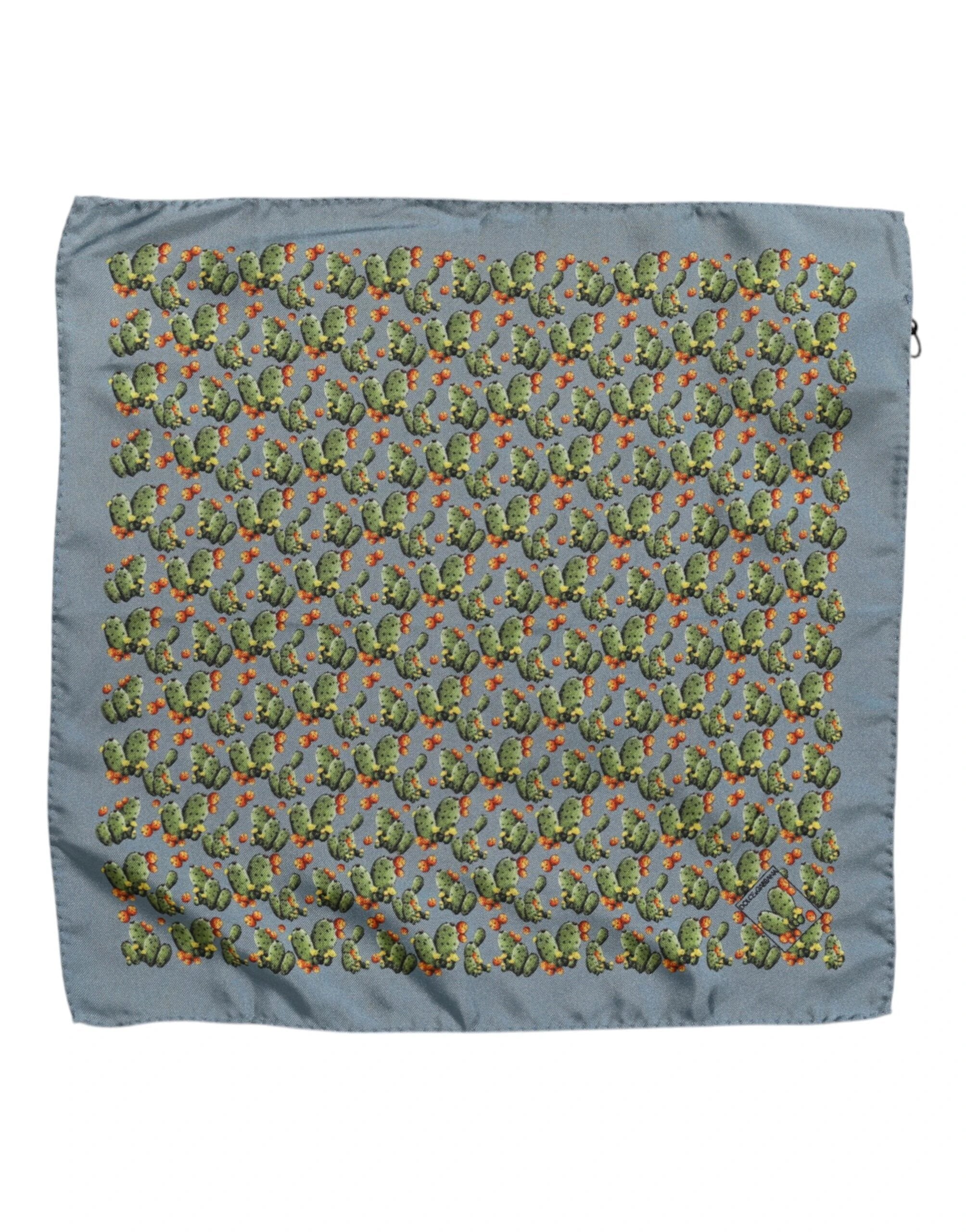 Dolce & Gabbana Gray Green Cactus Print Square Foulard Scarf by Dolce & Gabbana