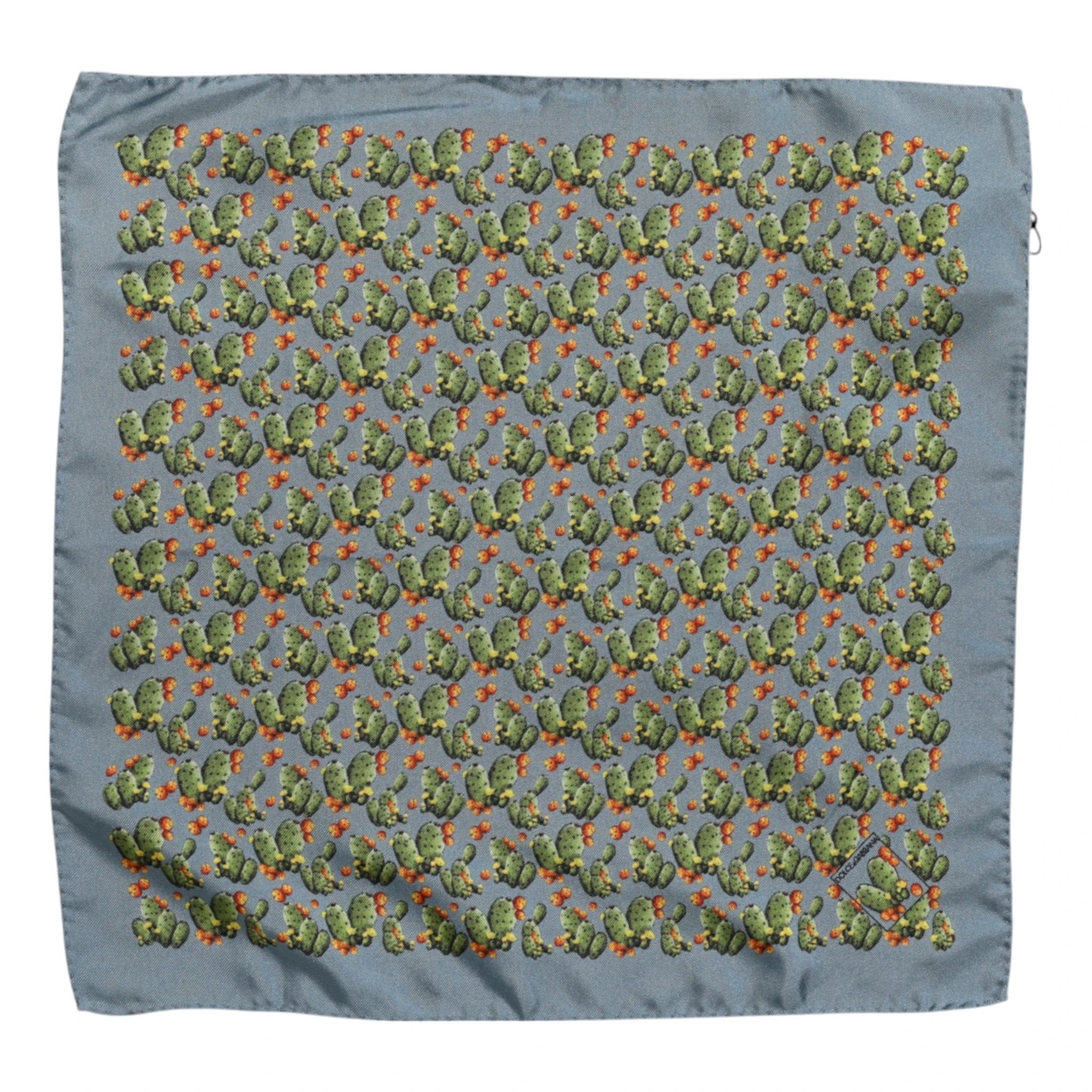 Dolce & Gabbana Gray Green Cactus Print Square Foulard Scarf by Dolce & Gabbana