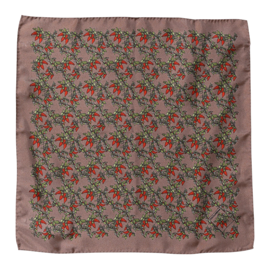 Dolce & Gabbana Brown Chilis Silk Square Men Foulard Scarf by Dolce & Gabbana