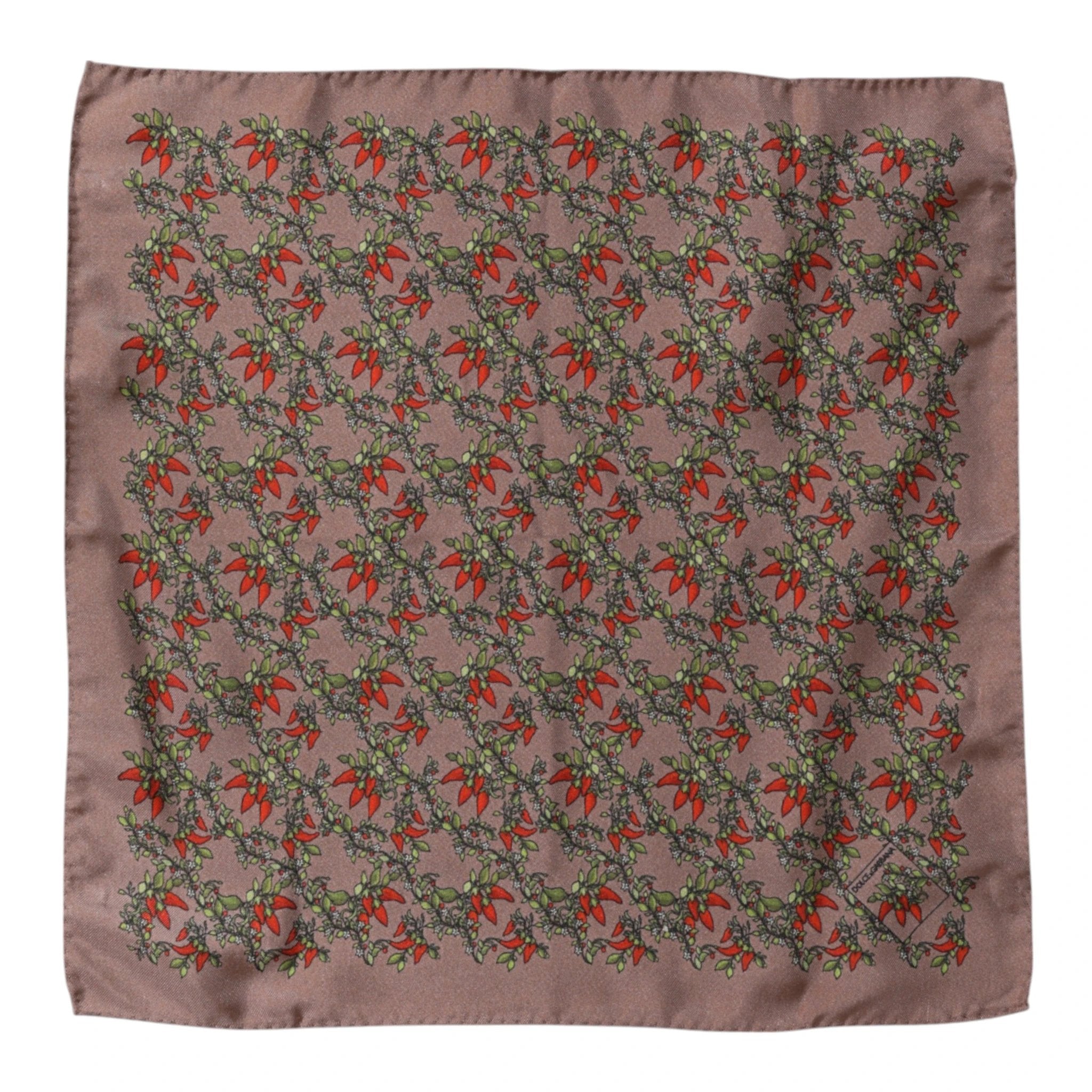 Dolce & Gabbana Brown Chilis Silk Square Men Foulard Scarf by Dolce & Gabbana