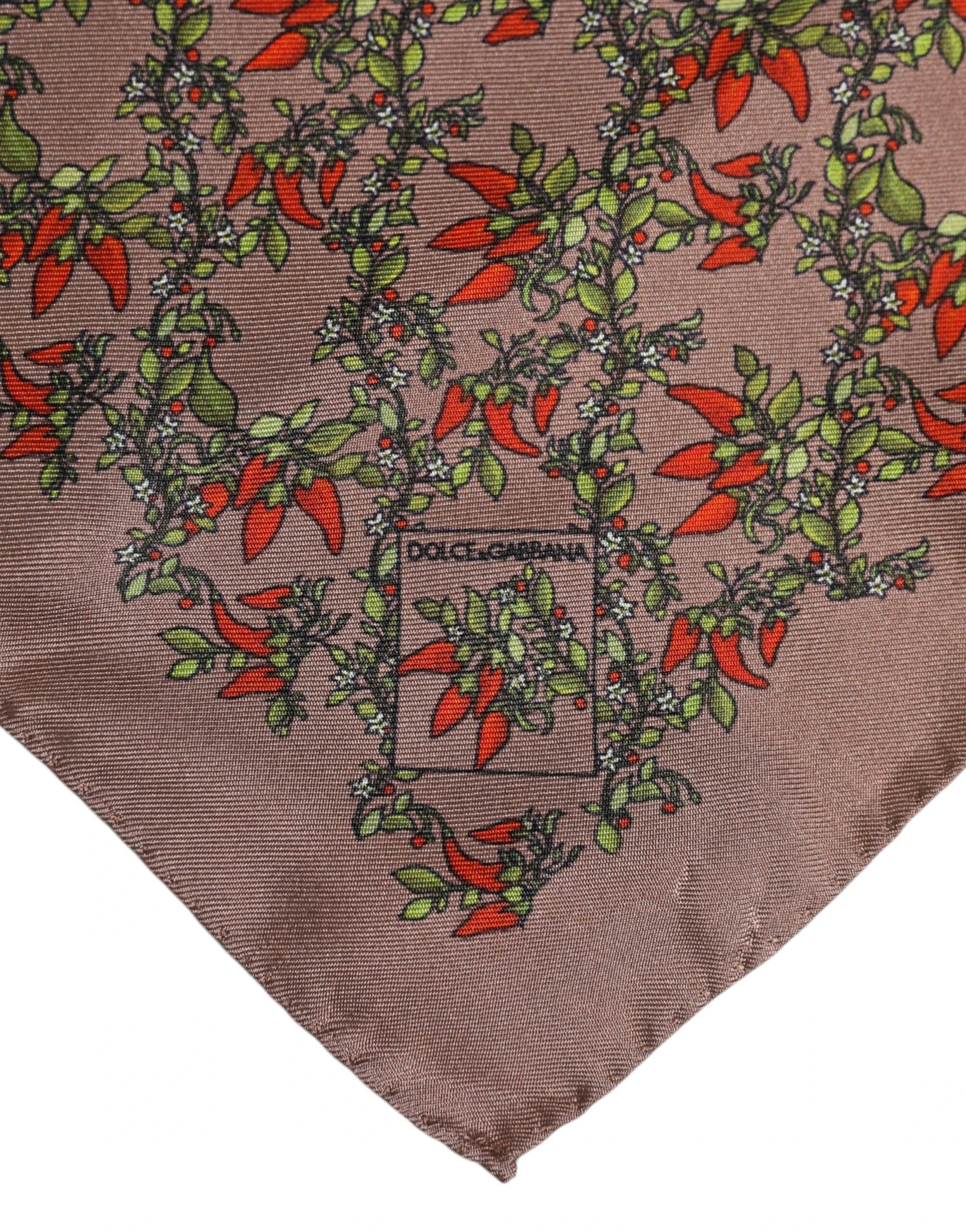 Dolce & Gabbana Brown Chilis Silk Square Men Foulard Scarf by Dolce & Gabbana