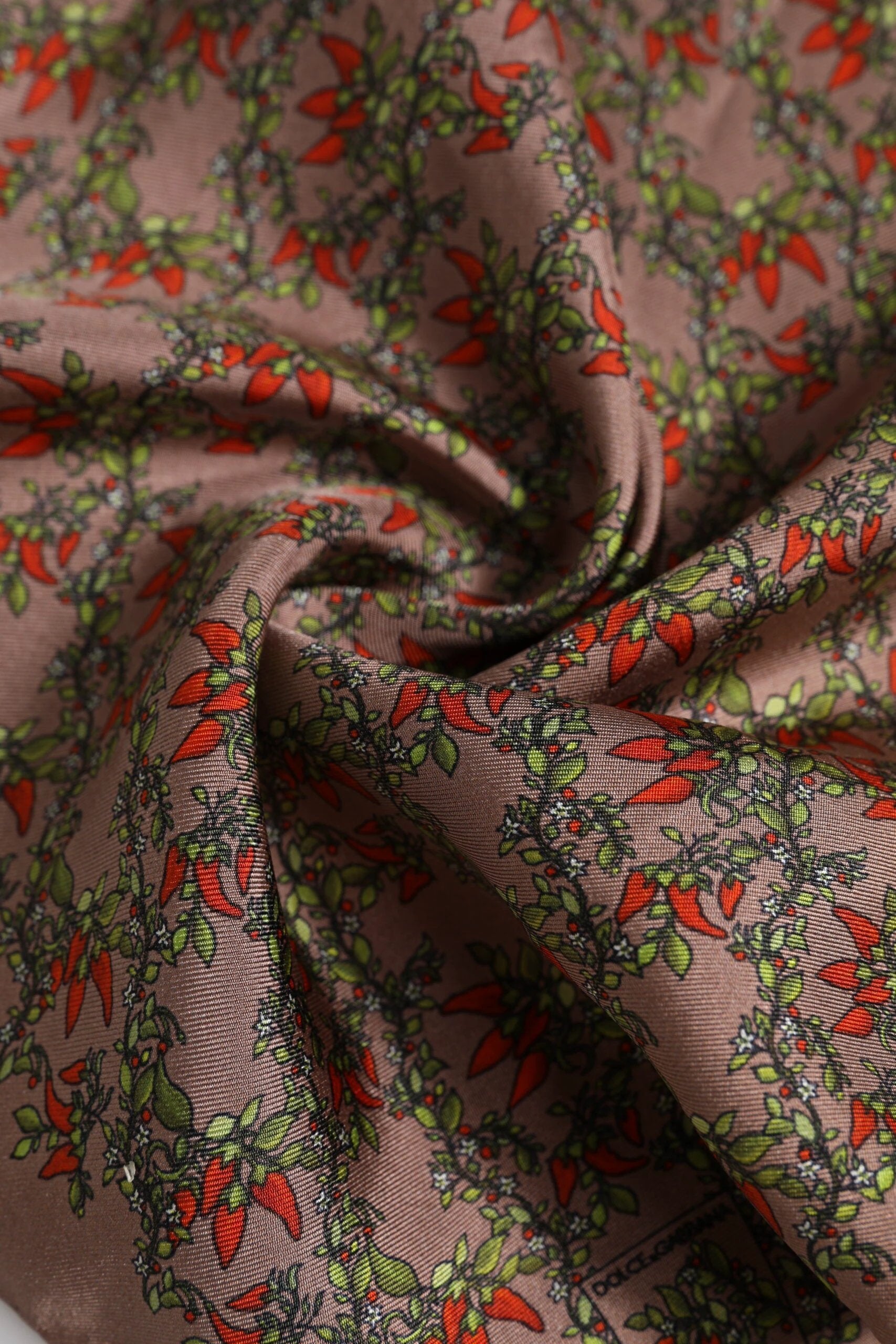 Dolce & Gabbana Brown Chilis Silk Square Men Foulard Scarf by Dolce & Gabbana