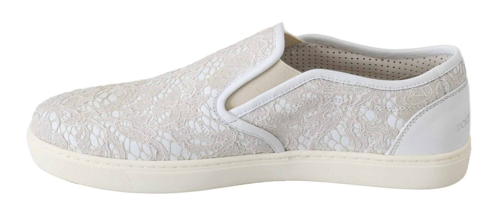 Dolce & Gabbana White Leather Lace Slip On Loafers Shoes by Dolce & Gabbana