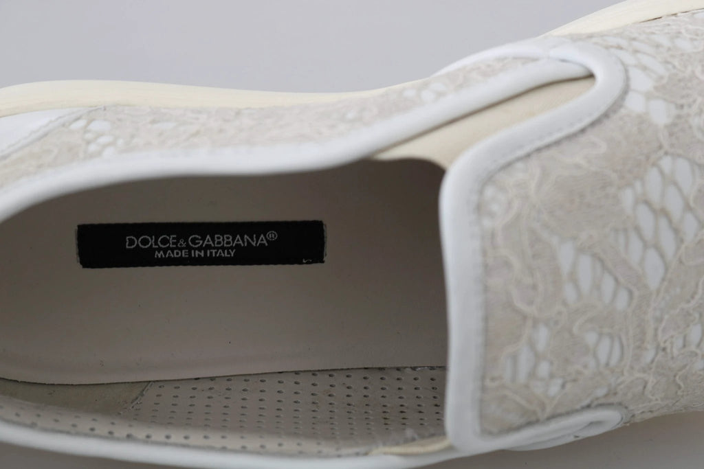 Dolce & Gabbana White Leather Lace Slip On Loafers Shoes by Dolce & Gabbana