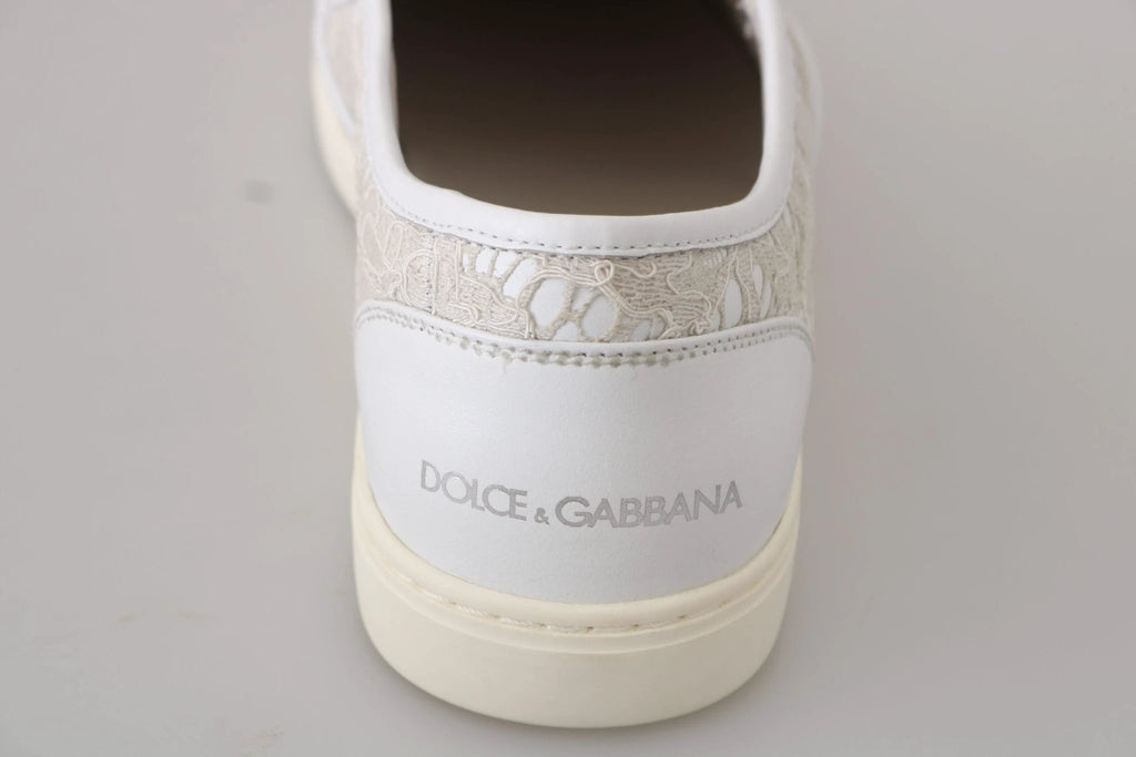 Dolce & Gabbana White Leather Lace Slip On Loafers Shoes by Dolce & Gabbana