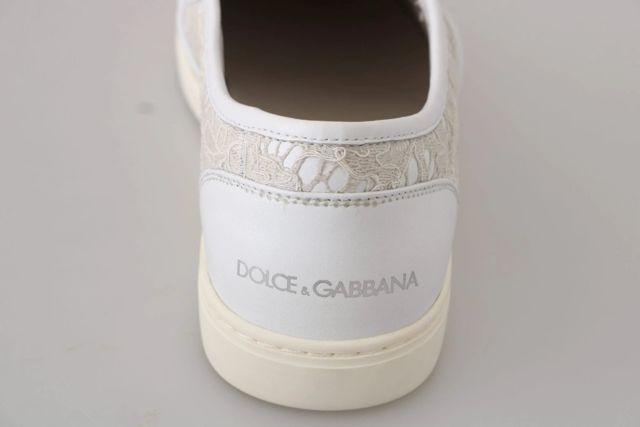 Dolce & Gabbana White Leather Lace Slip On Loafers Shoes by Dolce & Gabbana