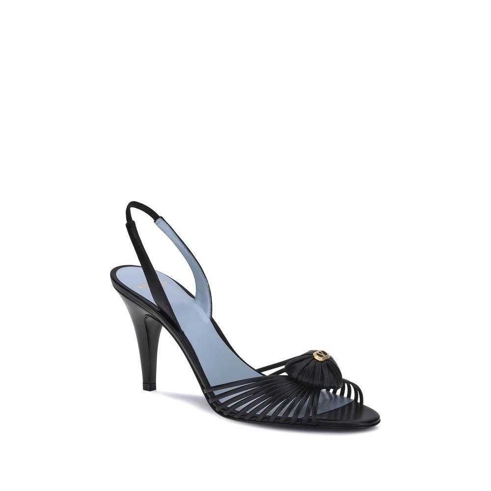 Valentino Garavani Black Calf Leather Bos Taurus Stiletto Heel Sandals by Valentino Garavani