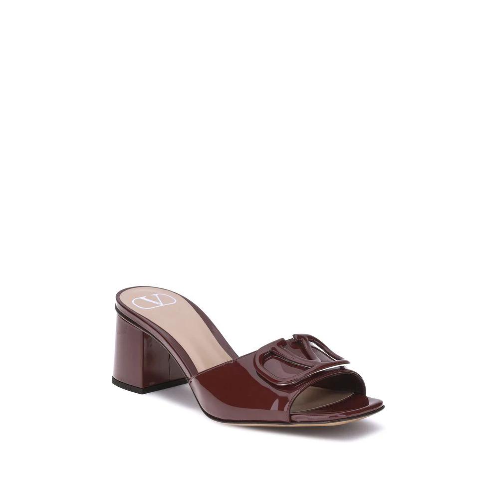 Valentino Garavani Bordeaux Calf Leather Bos Taurus Flat Sandals by Valentino Garavani