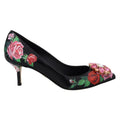 Women’s Black Floral High Heel Pumps – Dolce & Gabbana Rose Print Leather Heels