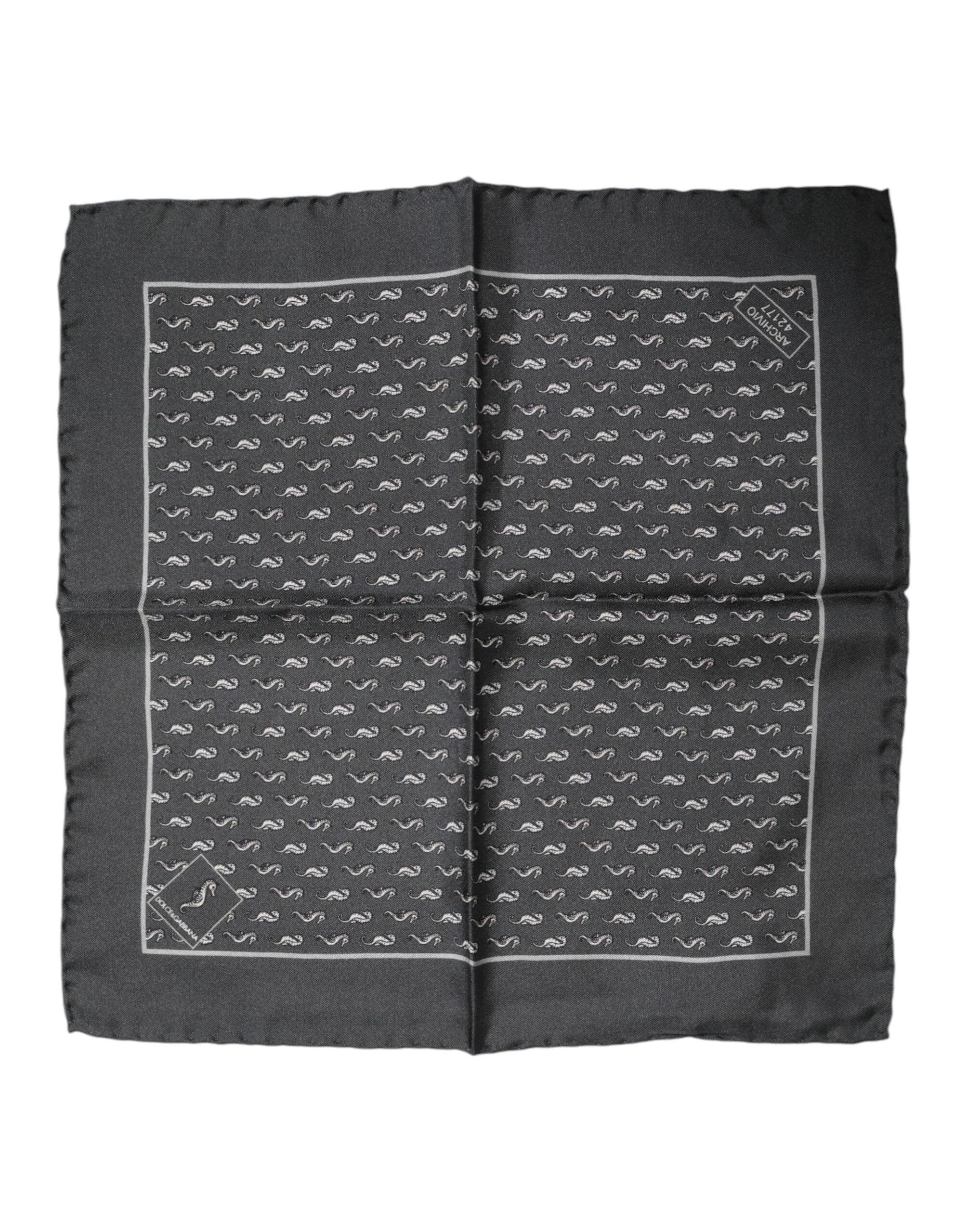 Dolce & Gabbana Black Fish Print Silk Square Men Foulard Scarf by Dolce & Gabbana